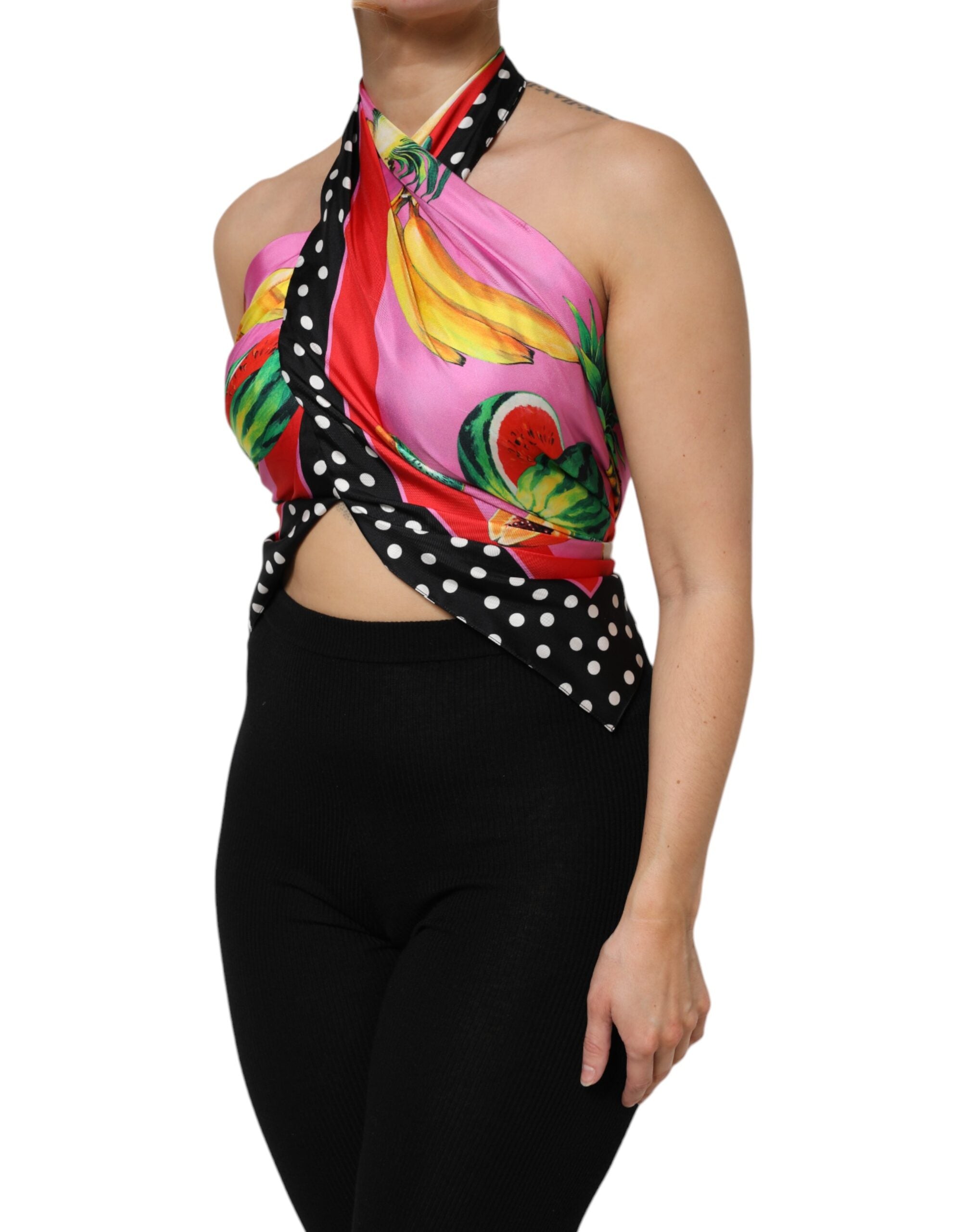 Dolce & Gabbana Multicolor Halter Party Evening Cropped Top-3