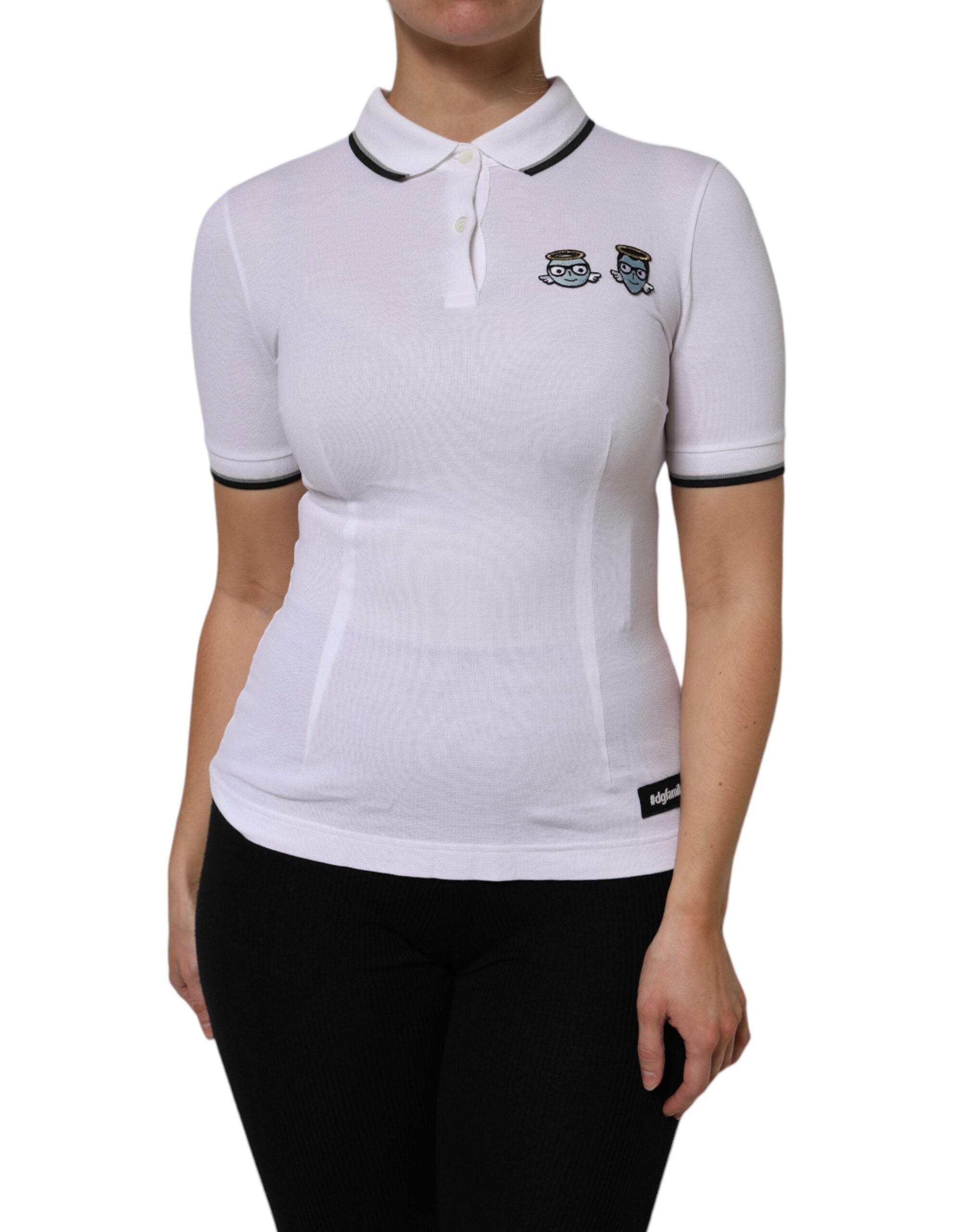 Dolce & Gabbana White Cotton Short Sleeve Polo Shirt with Collar