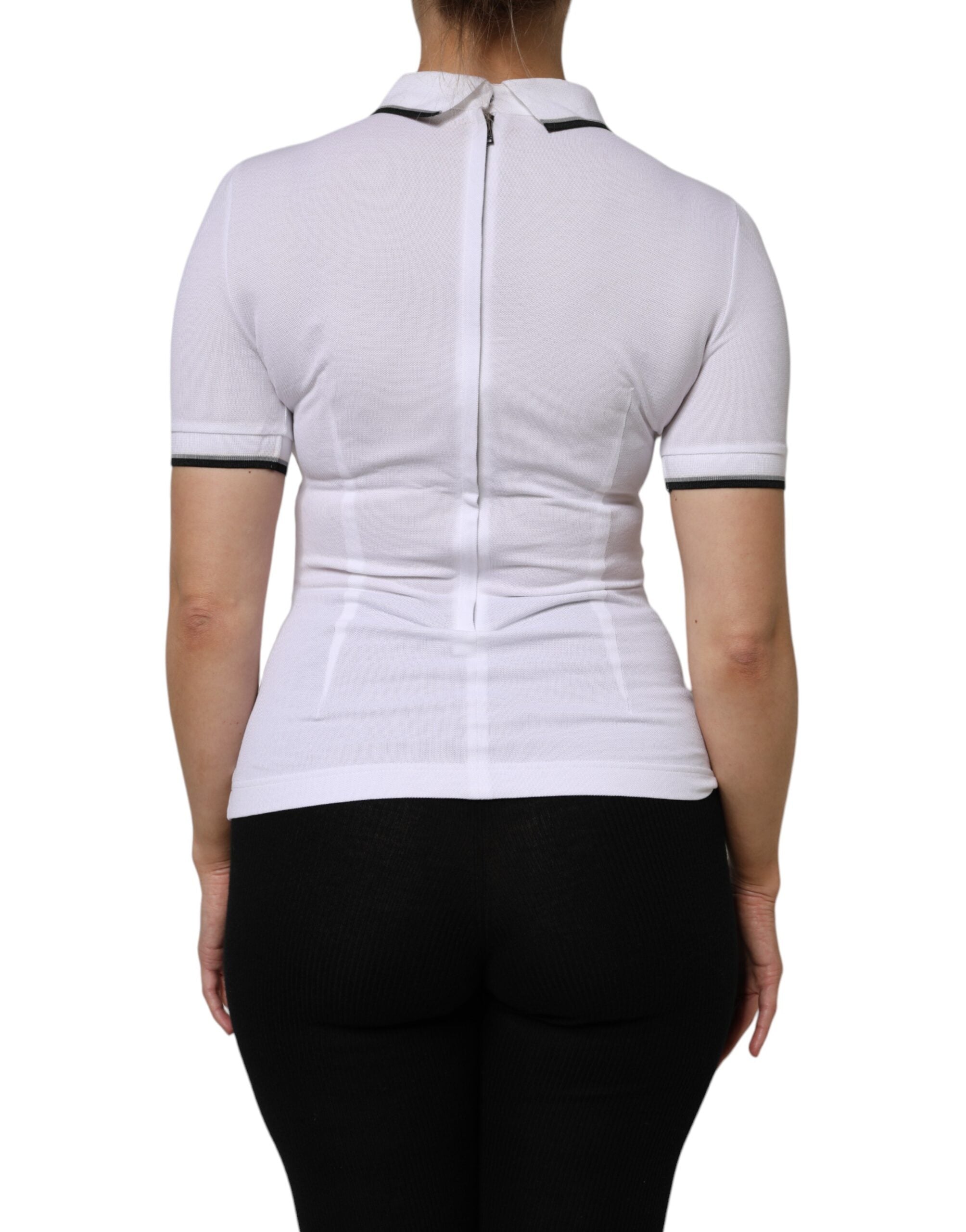 Dolce & Gabbana White Cotton Short Sleeve Polo Shirt with Collar-4