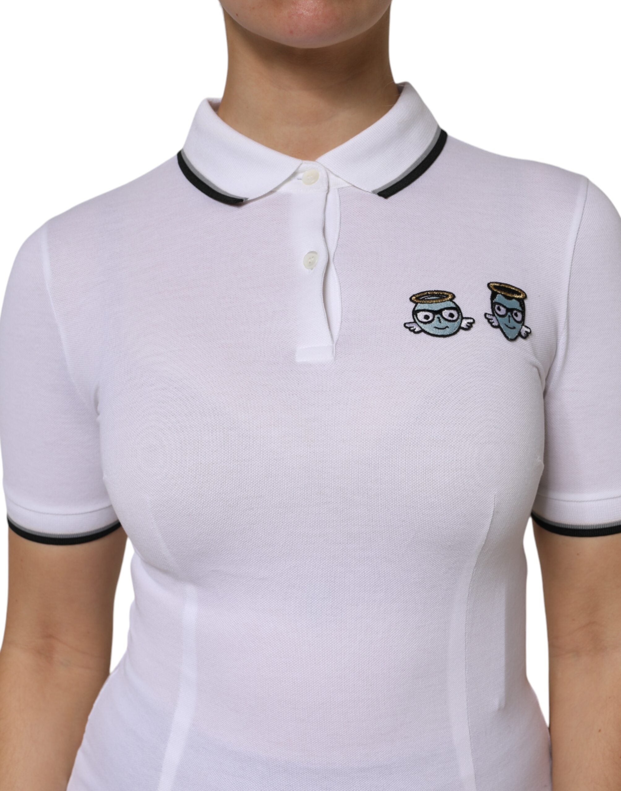 Dolce & Gabbana White Cotton Short Sleeve Polo Shirt with Collar-5