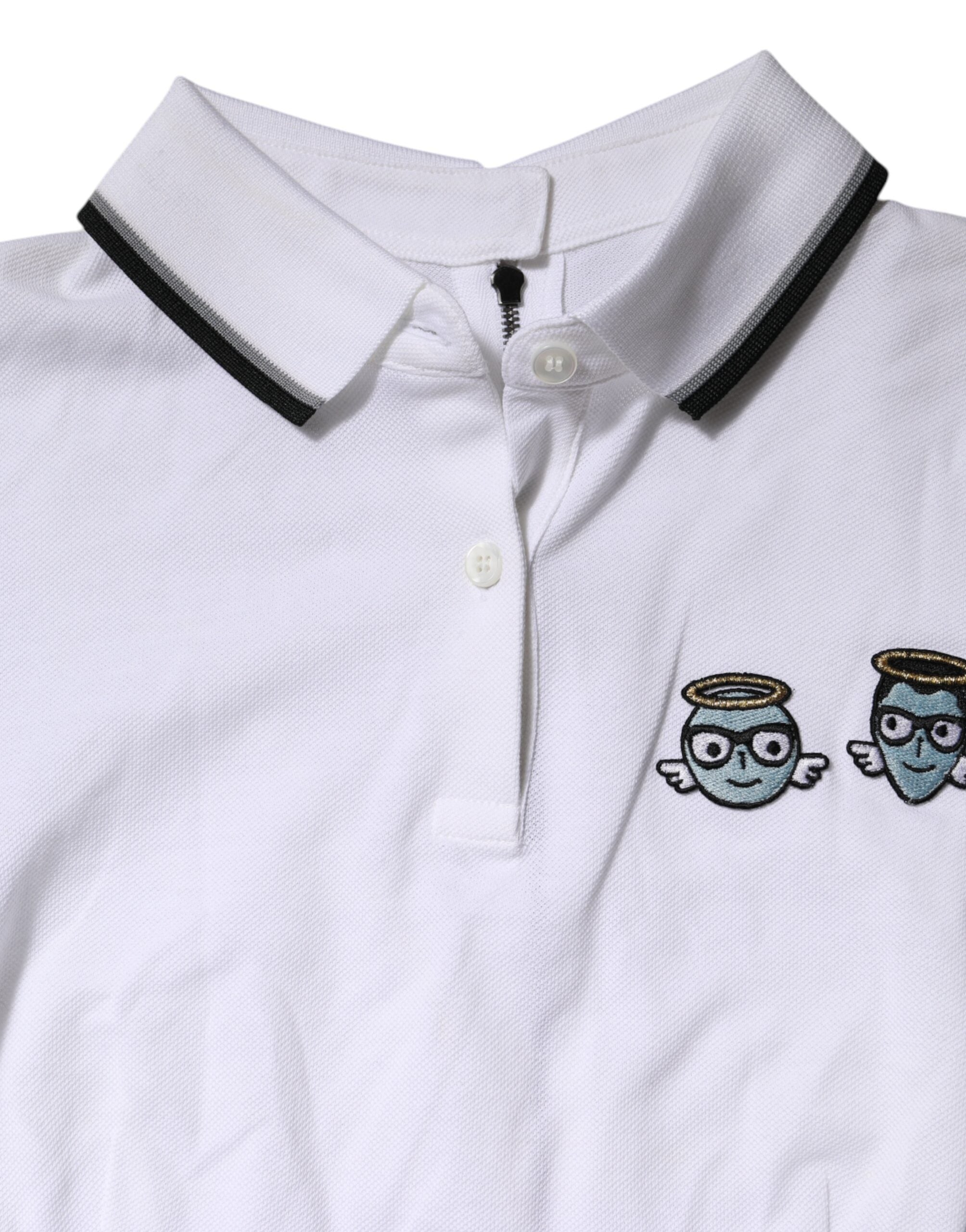 Dolce & Gabbana White Cotton Short Sleeve Polo Shirt with Collar-7