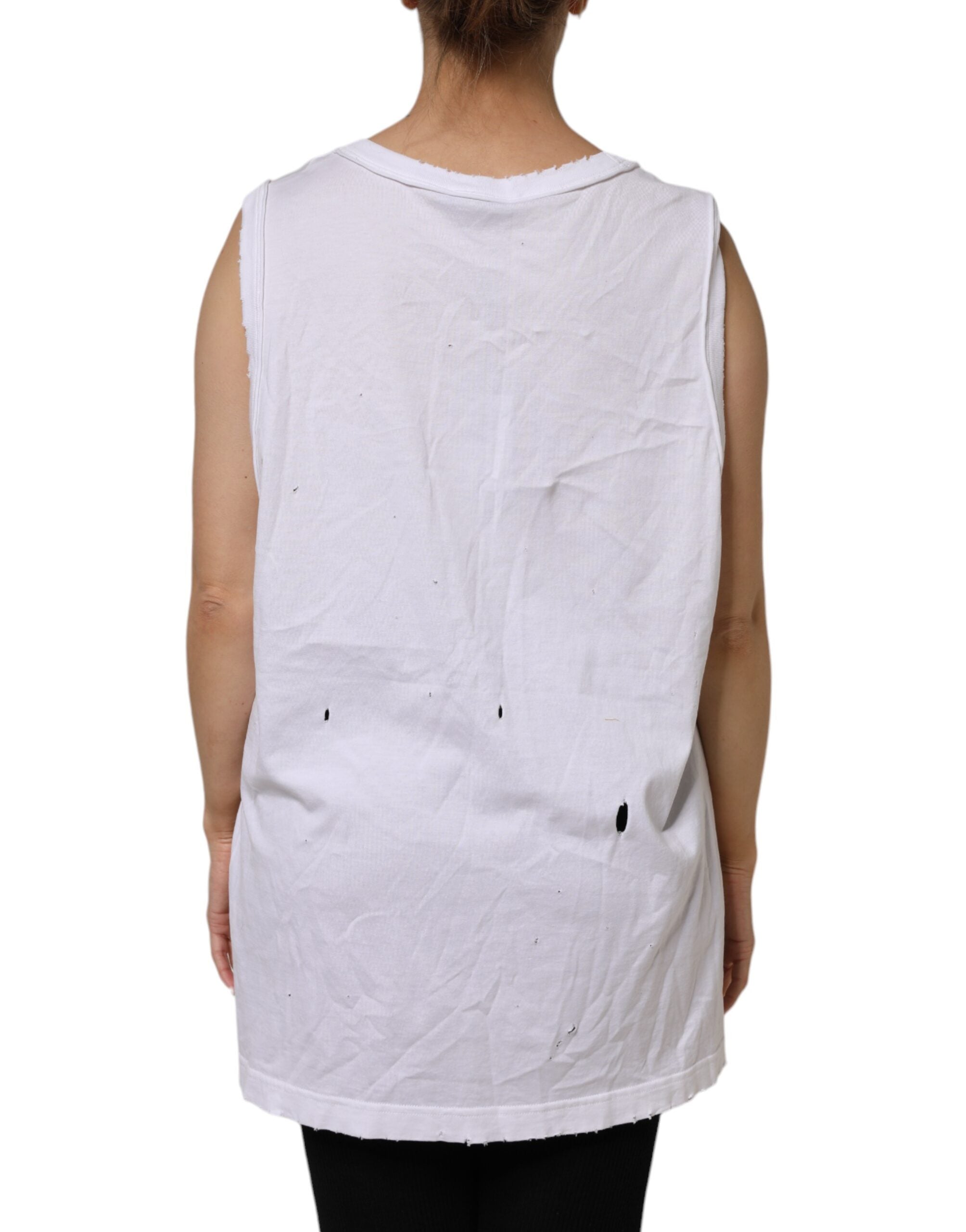 Dolce & Gabbana Top de algodón blanco sin mangas con cuello redondo-4