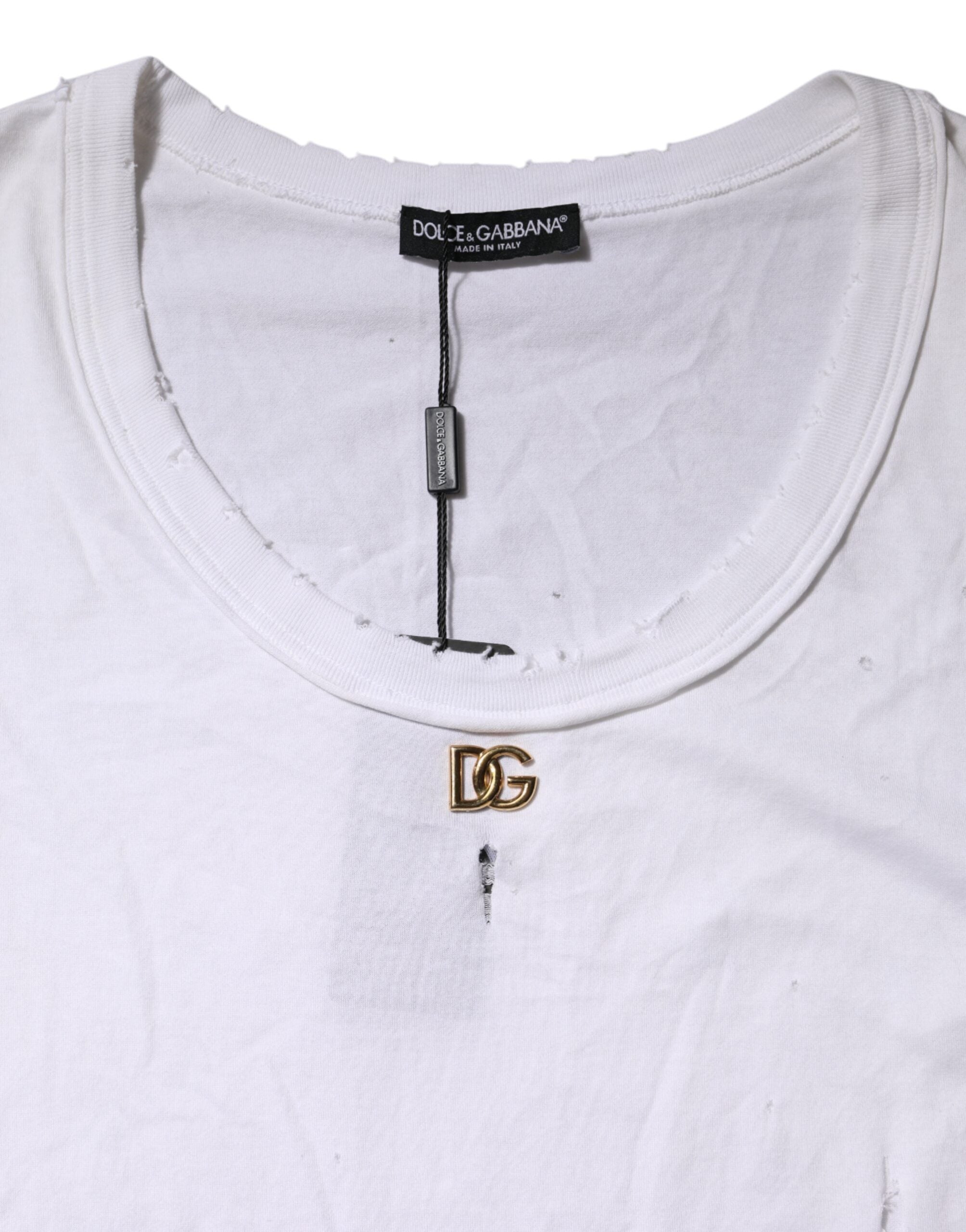 Dolce & Gabbana Top de algodón blanco sin mangas con cuello redondo-7