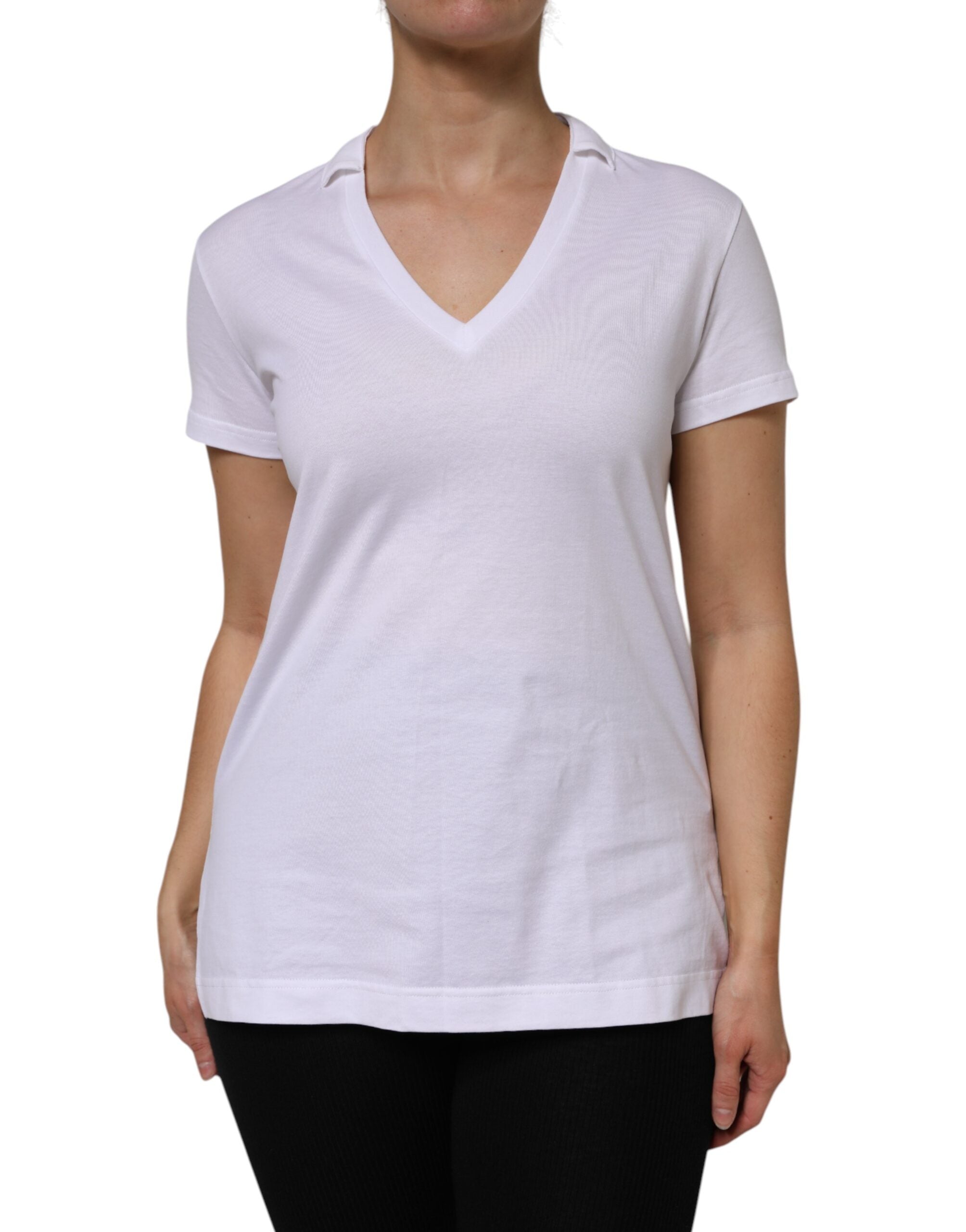 Dolce & Gabbana Weißes Baumwoll-T-Shirt mit kurzen Ärmeln und V-Ausschnitt-2