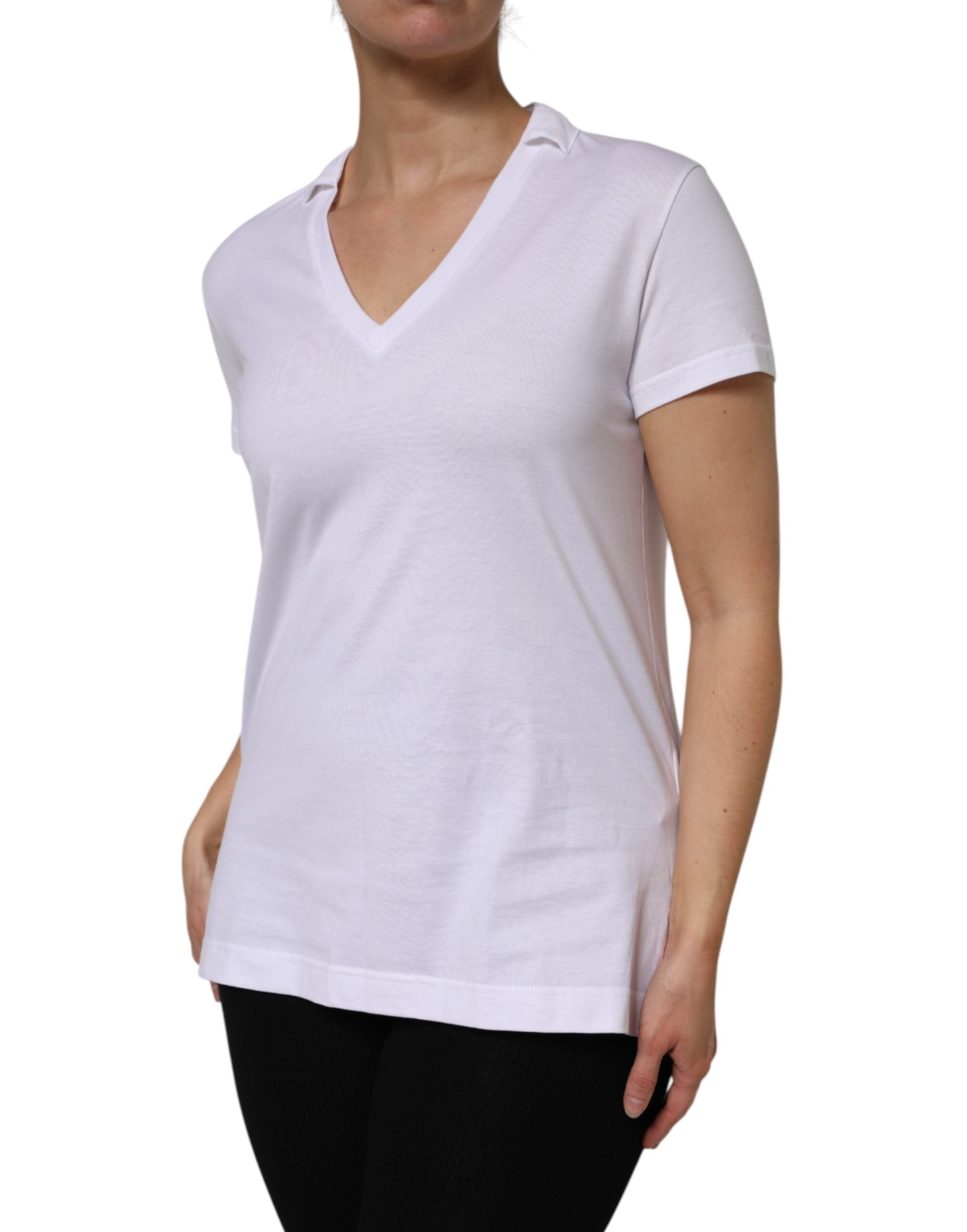 Dolce & Gabbana Weißes Baumwoll-T-Shirt mit kurzen Ärmeln und V-Ausschnitt-3