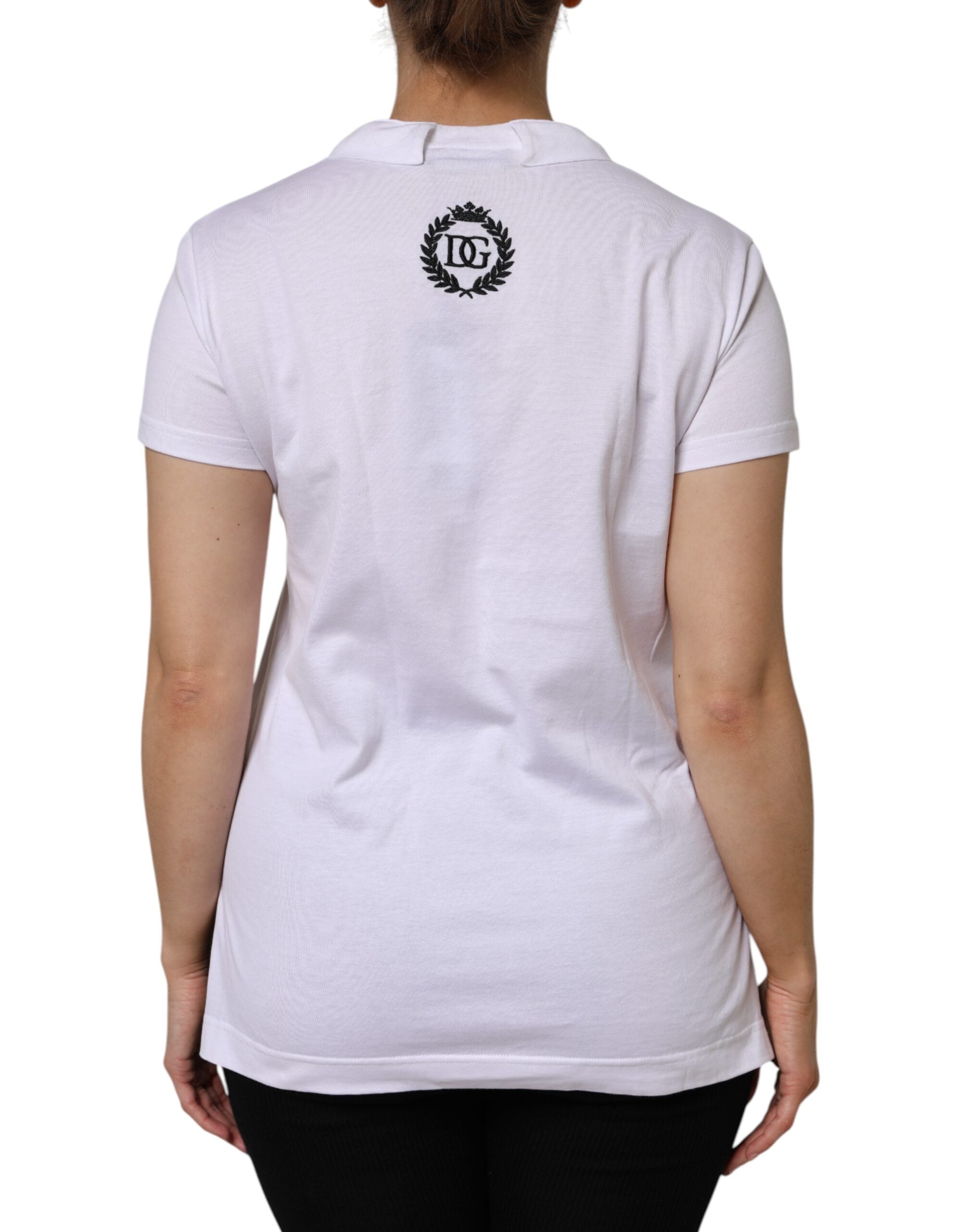Dolce & Gabbana Weißes Baumwoll-T-Shirt mit kurzen Ärmeln und V-Ausschnitt-4