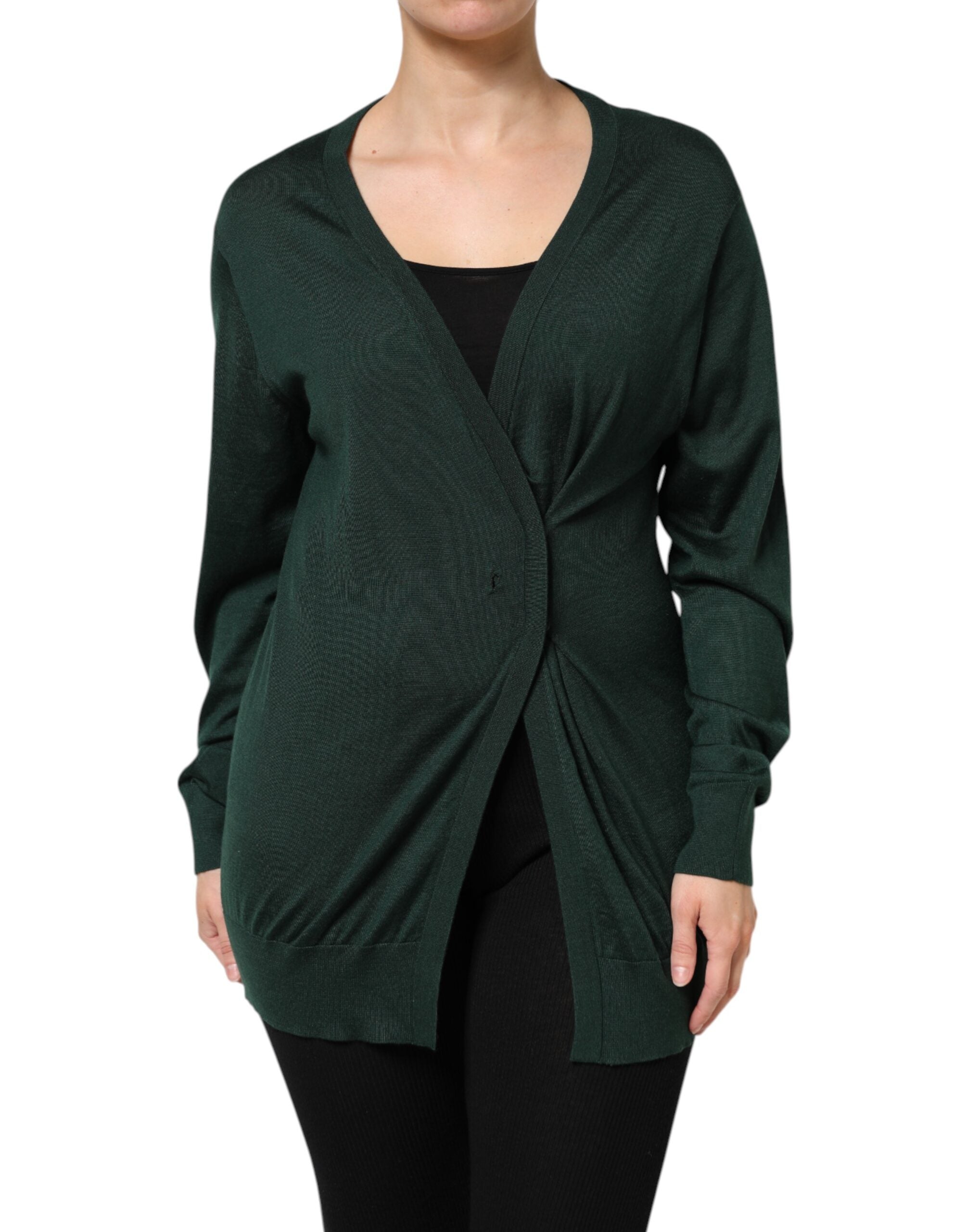 Dolce & Gabbana Dark Green Cashmere Silk Cardigan Sweater-1