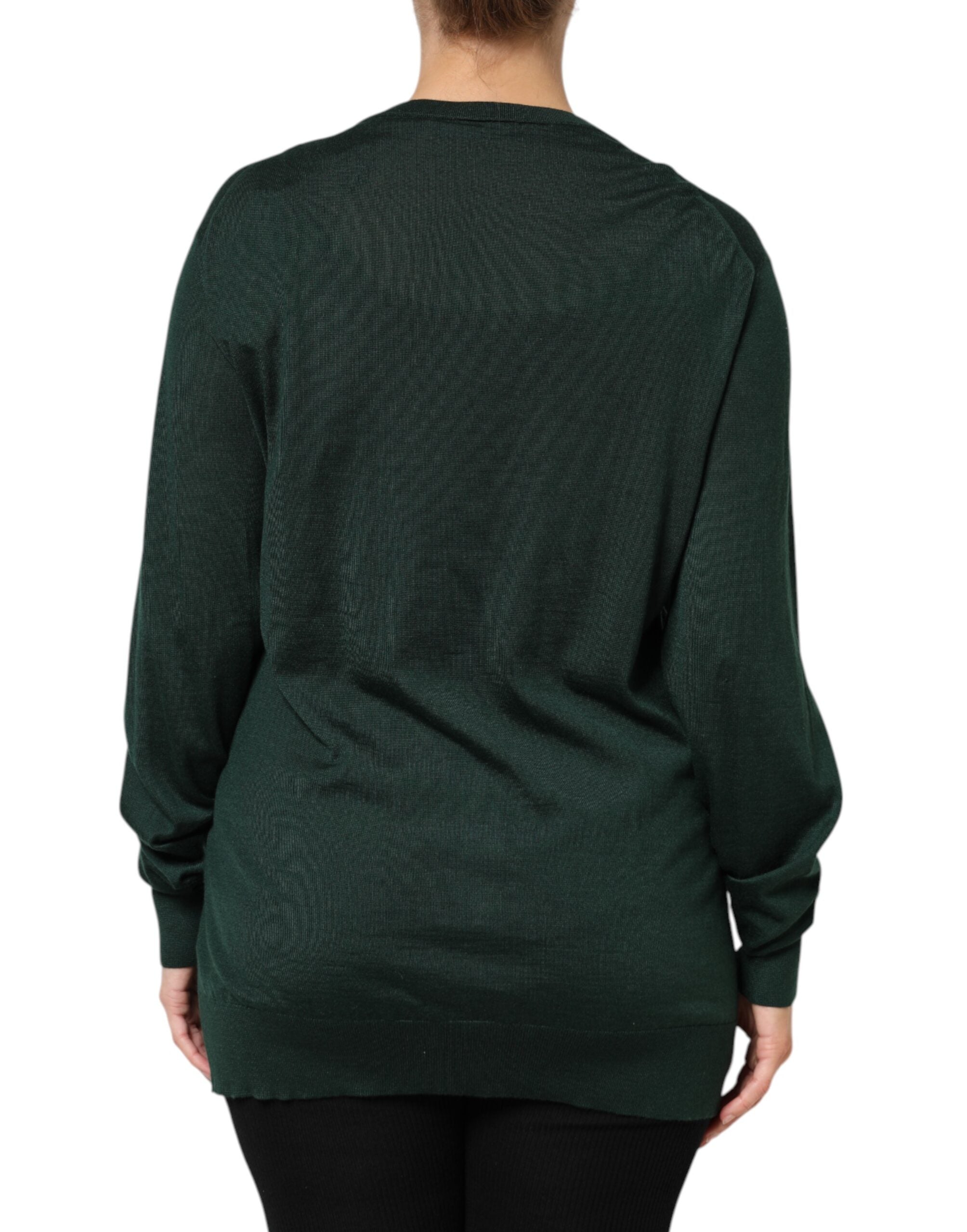 Dolce & Gabbana Dark Green Cashmere Silk Cardigan Sweater-4