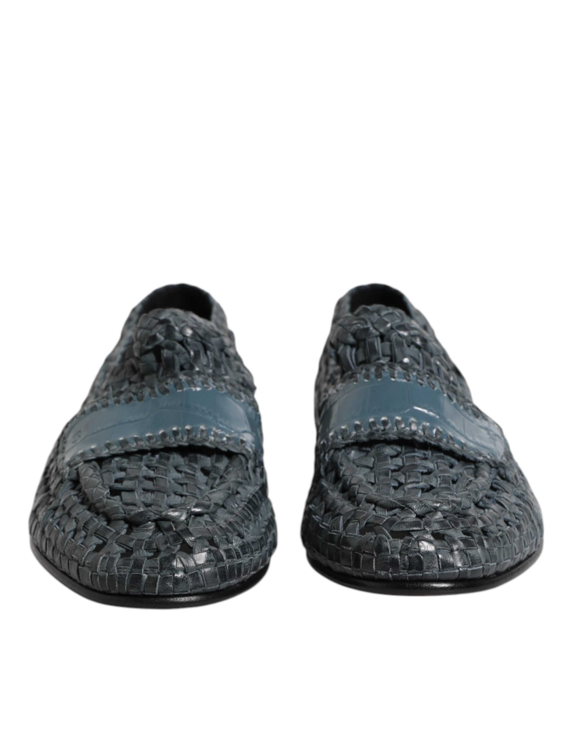 Dolce & Gabbana Blaue gewebte Leder Slipper Schuhe-2