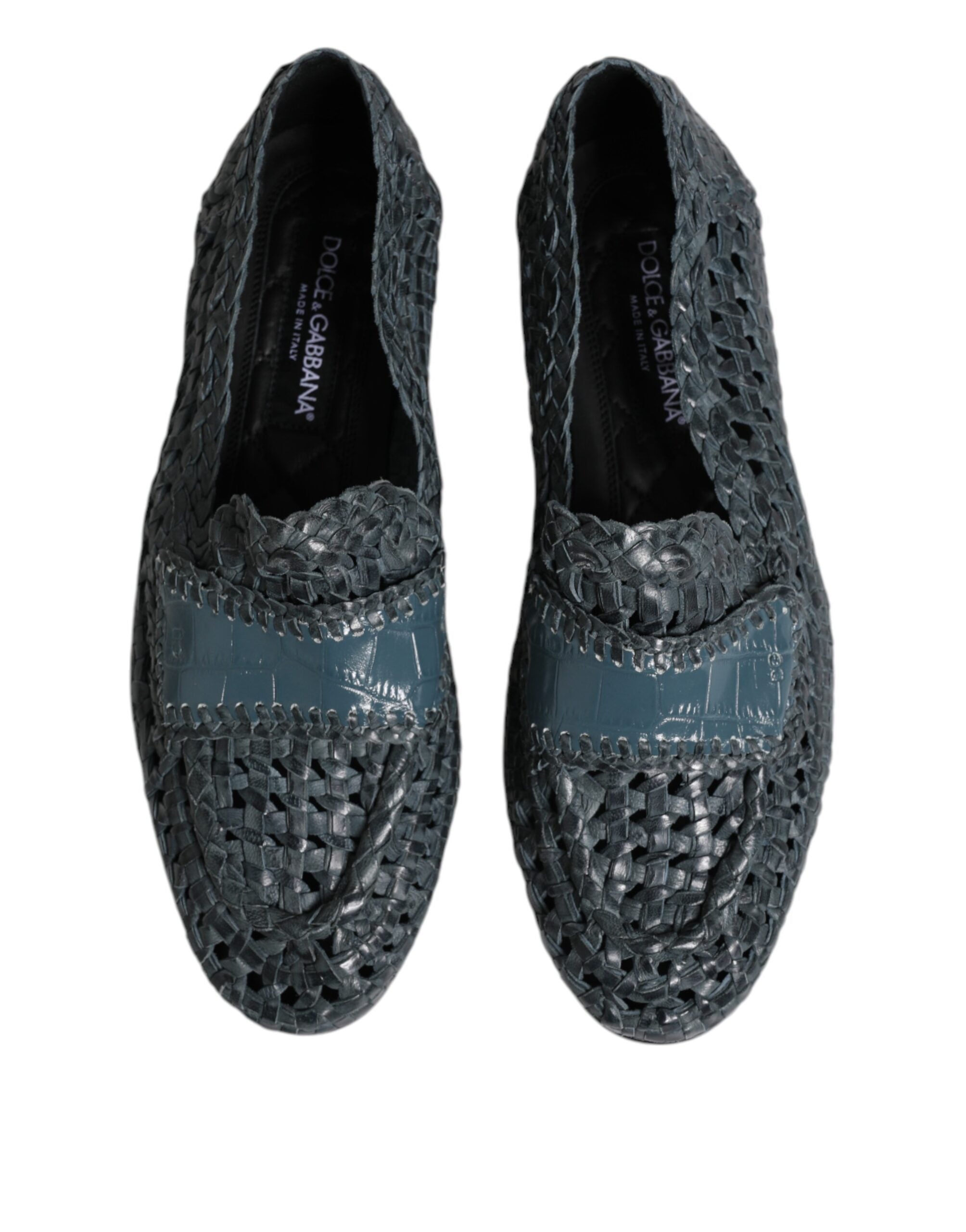 Dolce & Gabbana Blaue gewebte Leder Slipper Schuhe-3