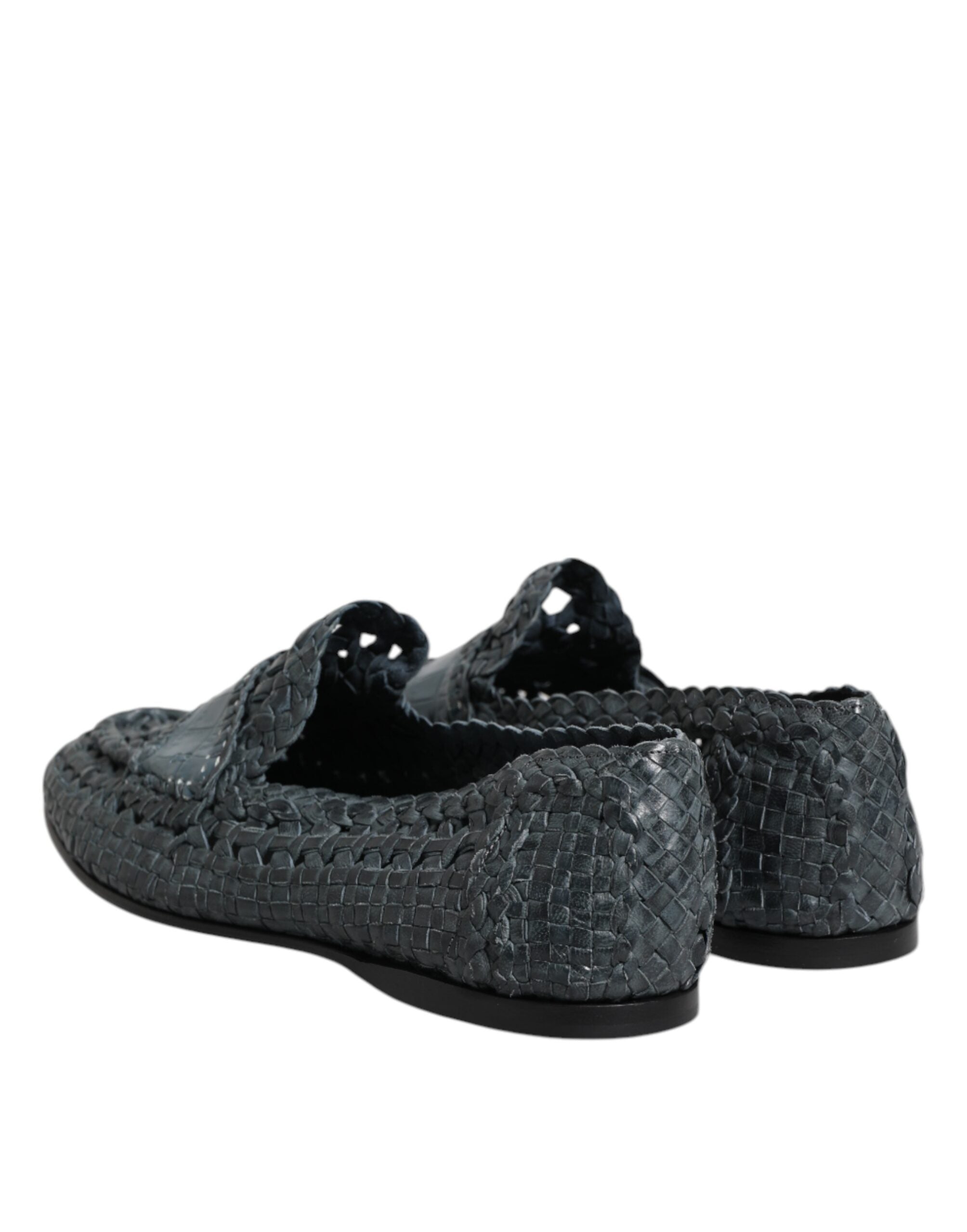 Dolce & Gabbana Blaue gewebte Leder Slipper Schuhe-5