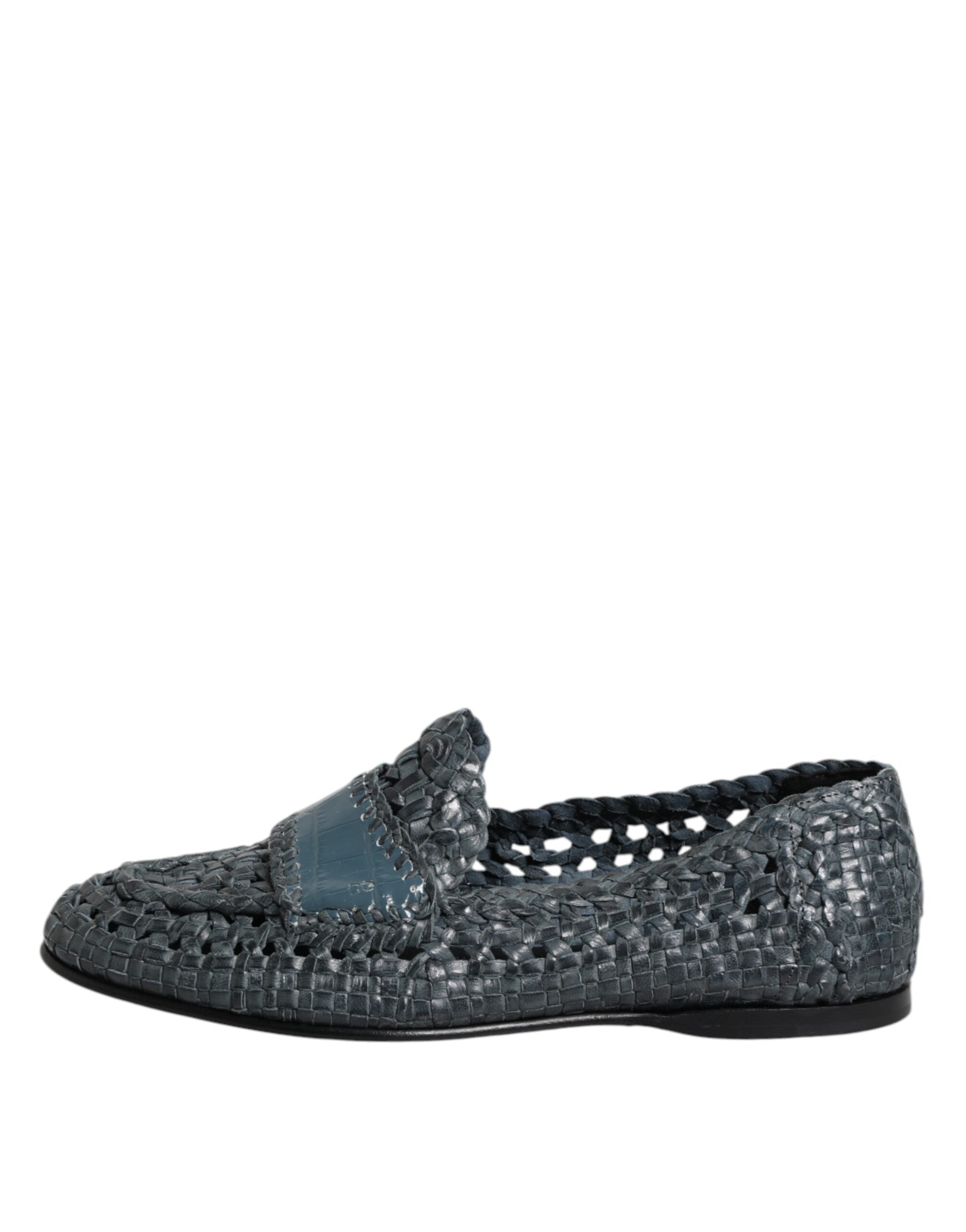 Dolce & Gabbana Blaue gewebte Leder Slipper Schuhe-6