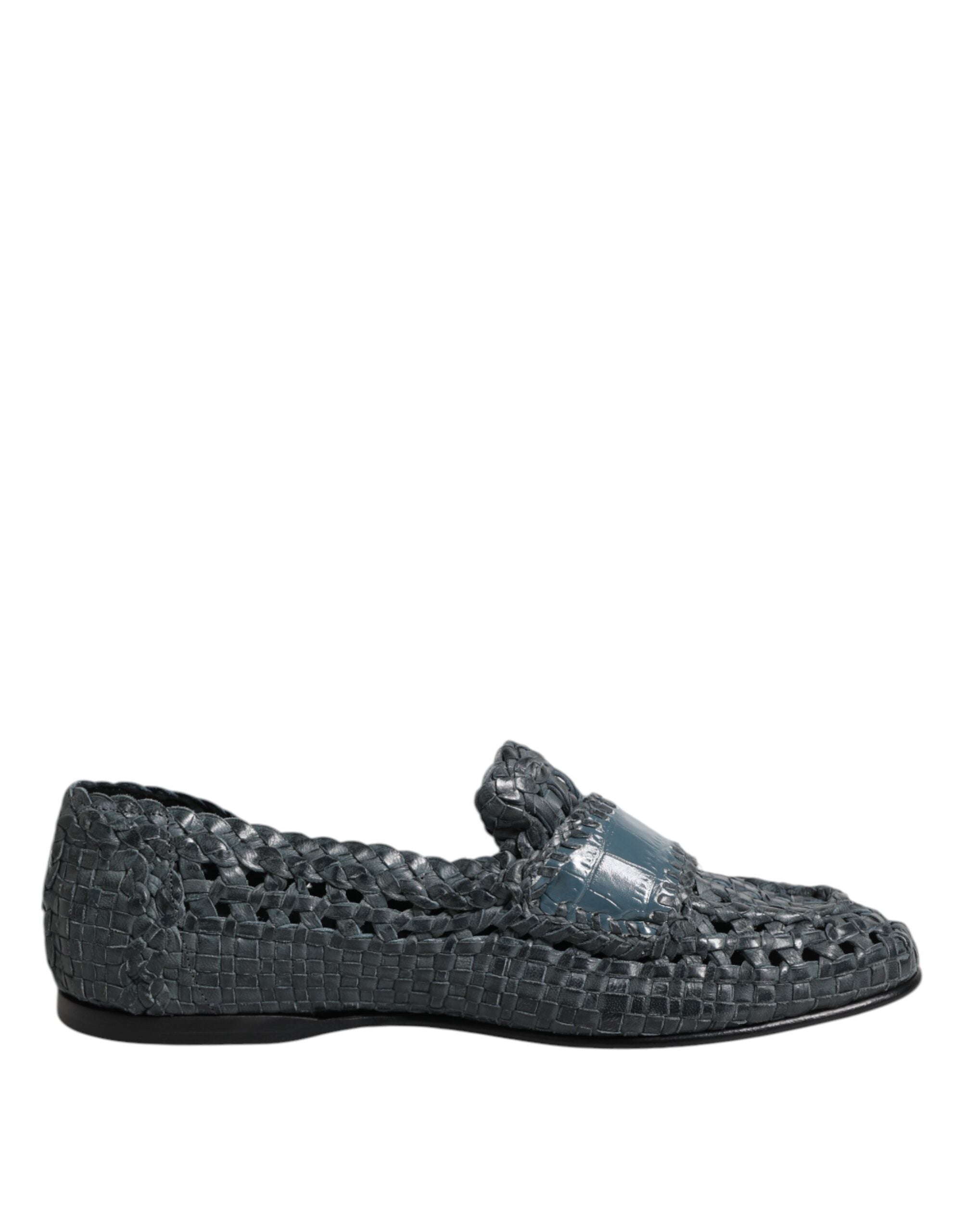 Dolce & Gabbana Blaue gewebte Leder Slipper Schuhe-1