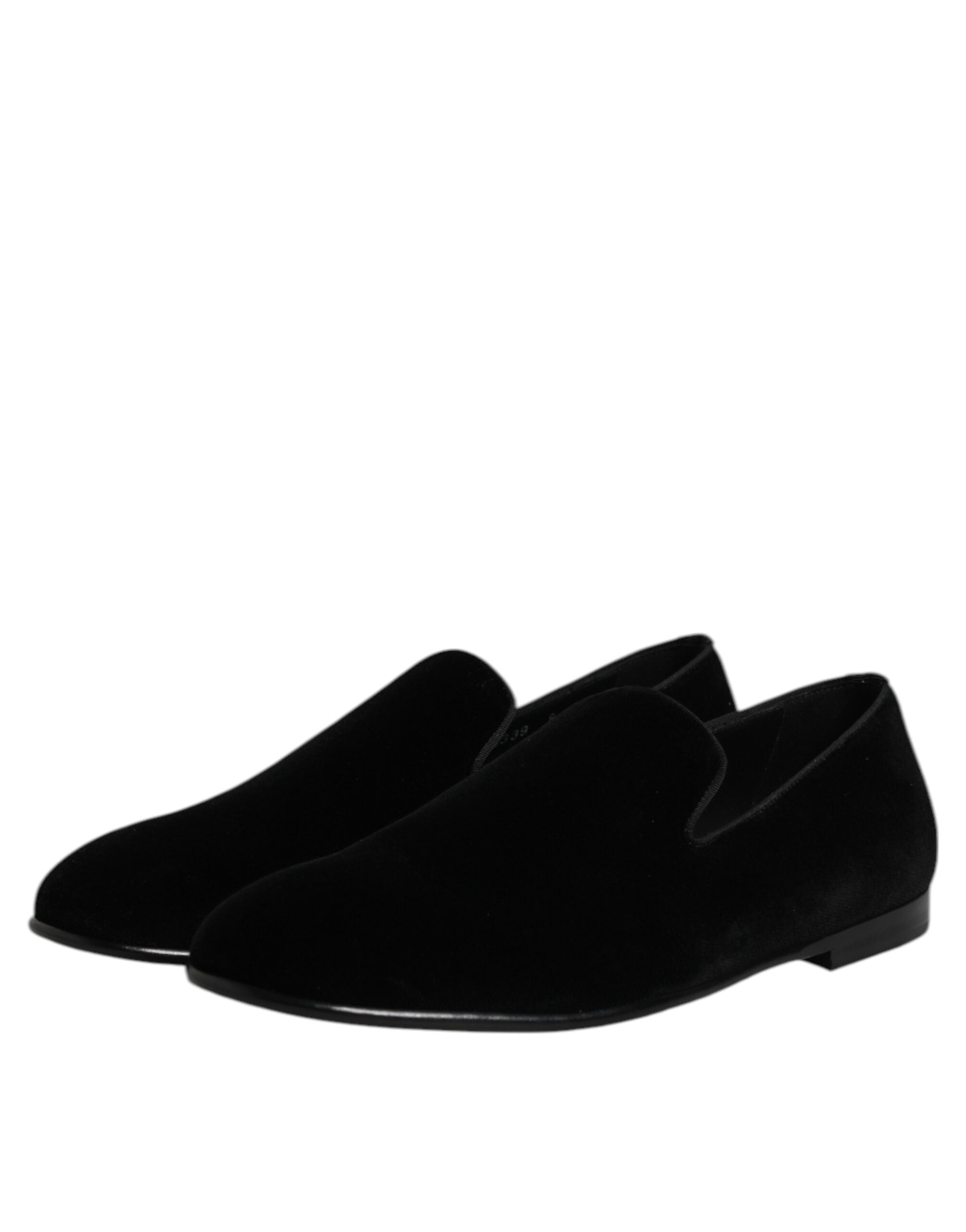 Dolce & Gabbana Black Velvet Slip-On Loafers Formal Shoes-4