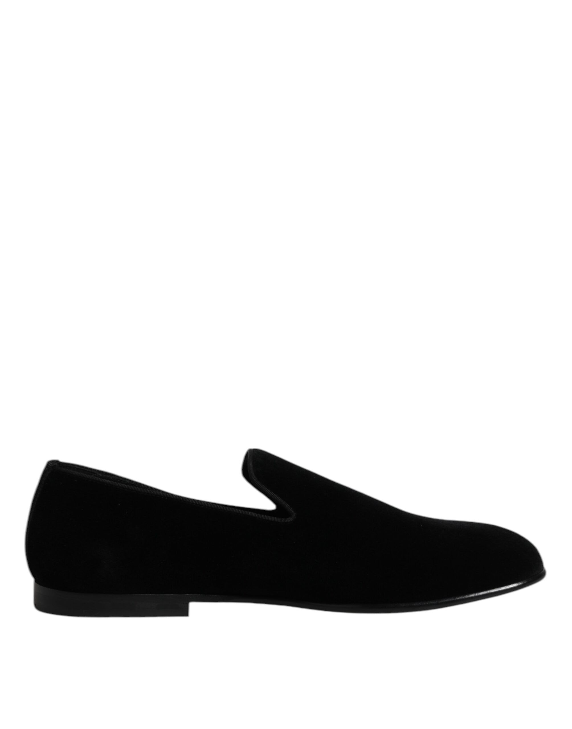 Dolce & Gabbana Black Velvet Slip-On Loafers Formal Shoes-1