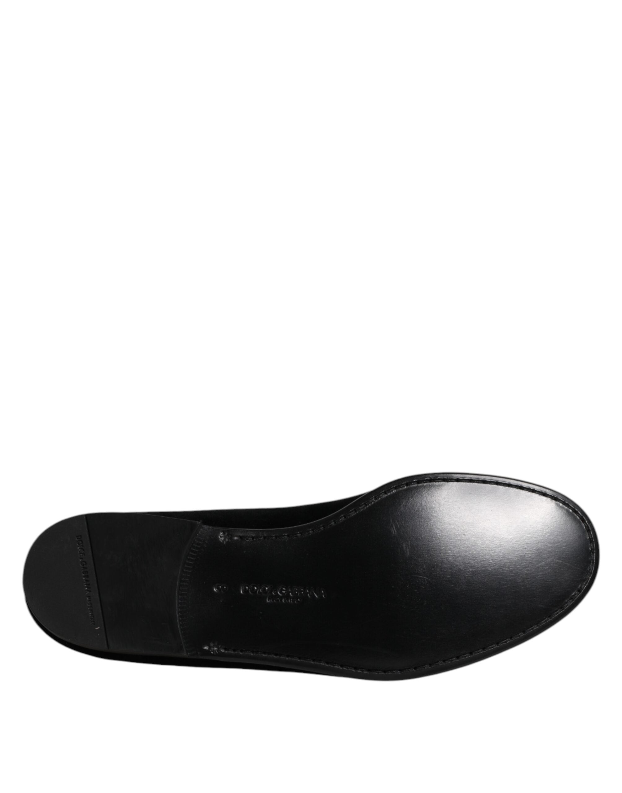 Dolce & Gabbana Black Velvet Slip-On Loafers Formal Shoes-8