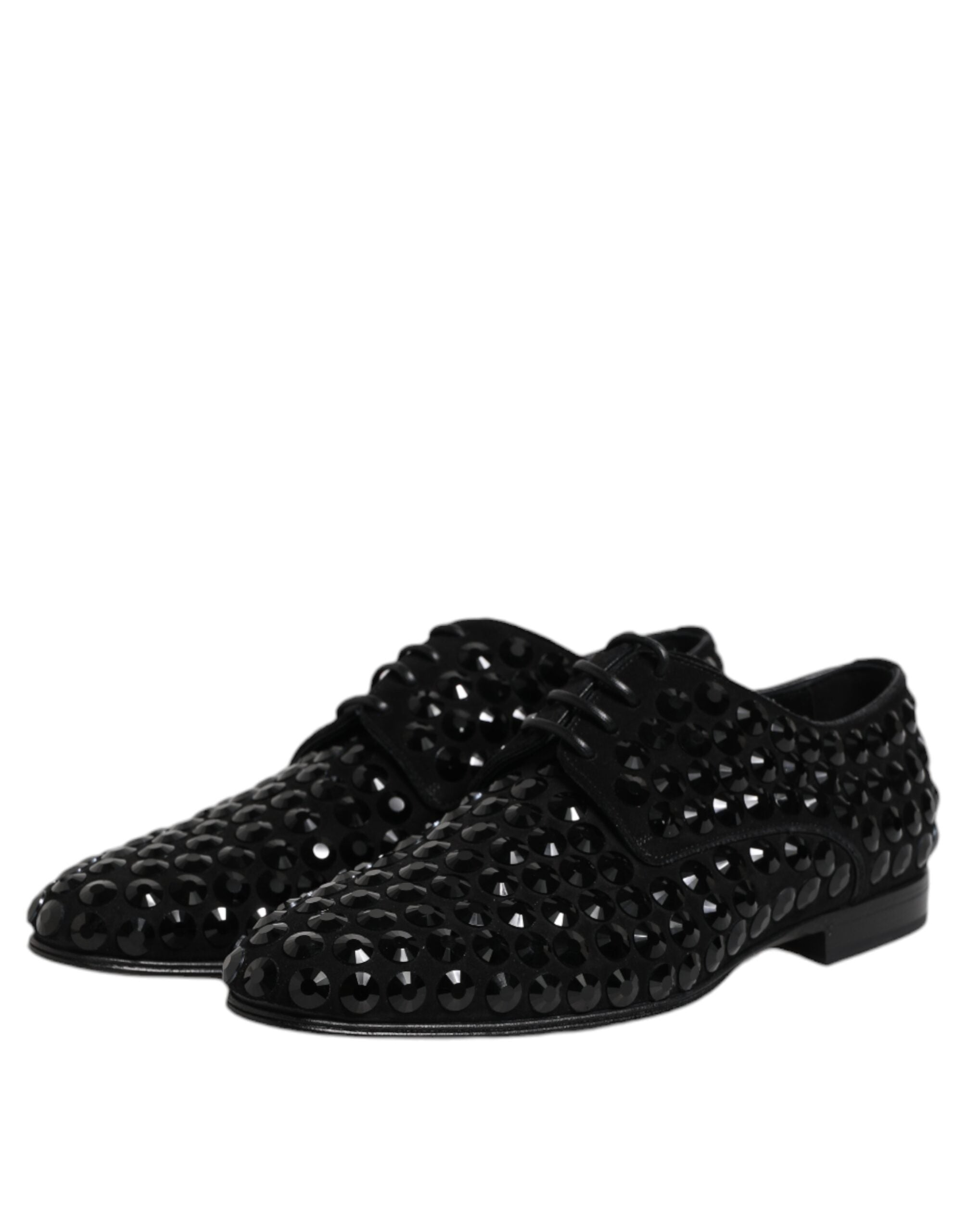 Dolce & Gabbana Schwarze Wildleder Strass Derby Formelle Schuhe-4