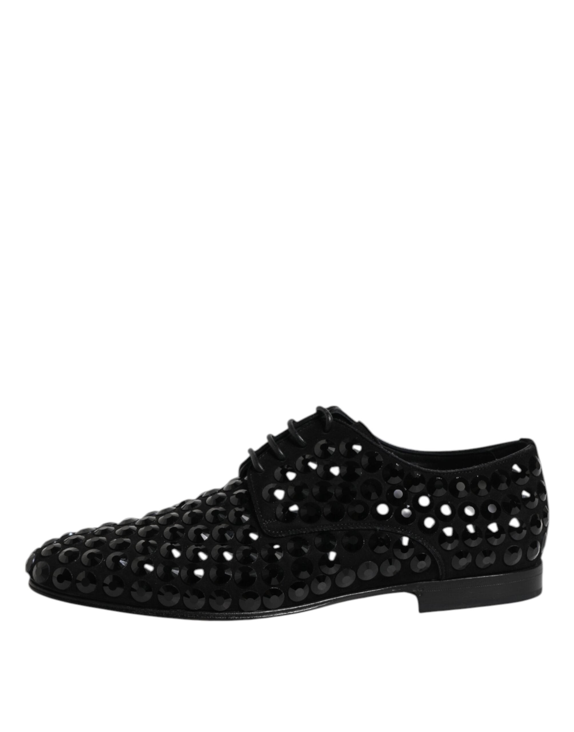 Dolce & Gabbana Schwarze Wildleder Strass Derby Formelle Schuhe-6