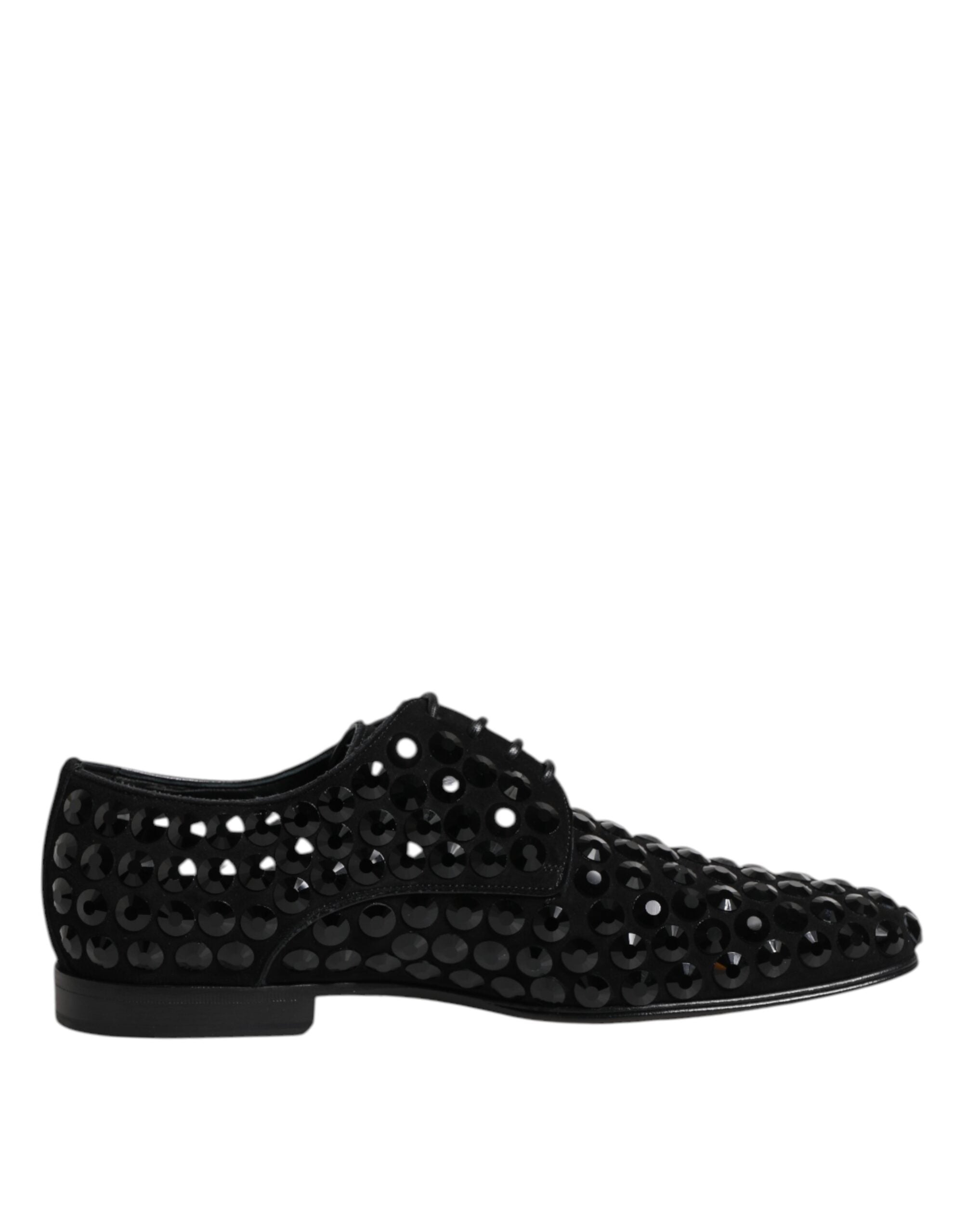 Dolce & Gabbana Schwarze Wildleder Strass Derby Formelle Schuhe-7
