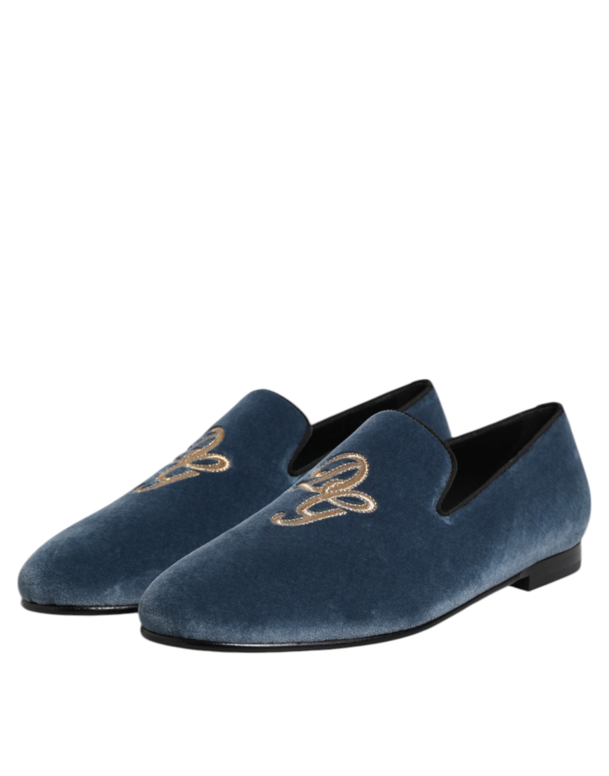 Dolce & Gabbana Blue Velvet DG Logo Loafers Formal Shoes-4