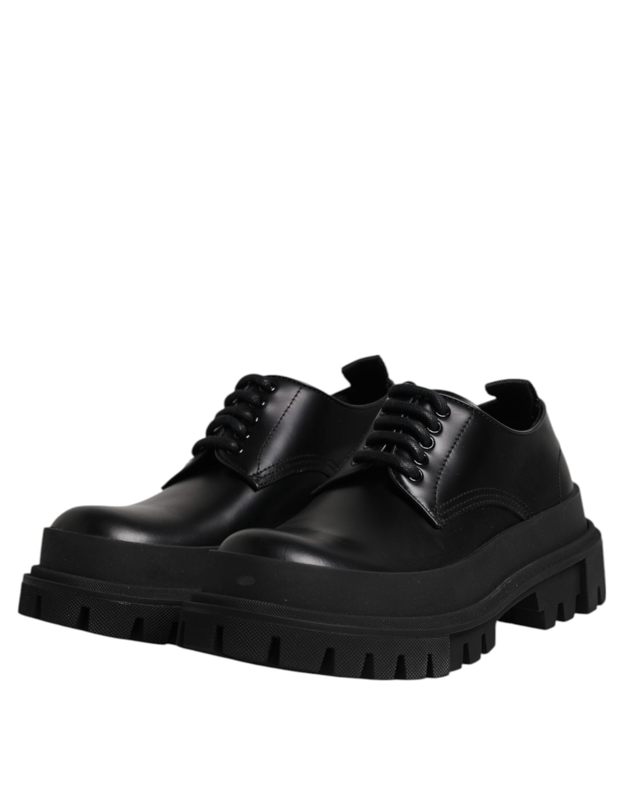 Dolce & Gabbana Black Leather Lace Up Derby Men's Dress Shoes-4