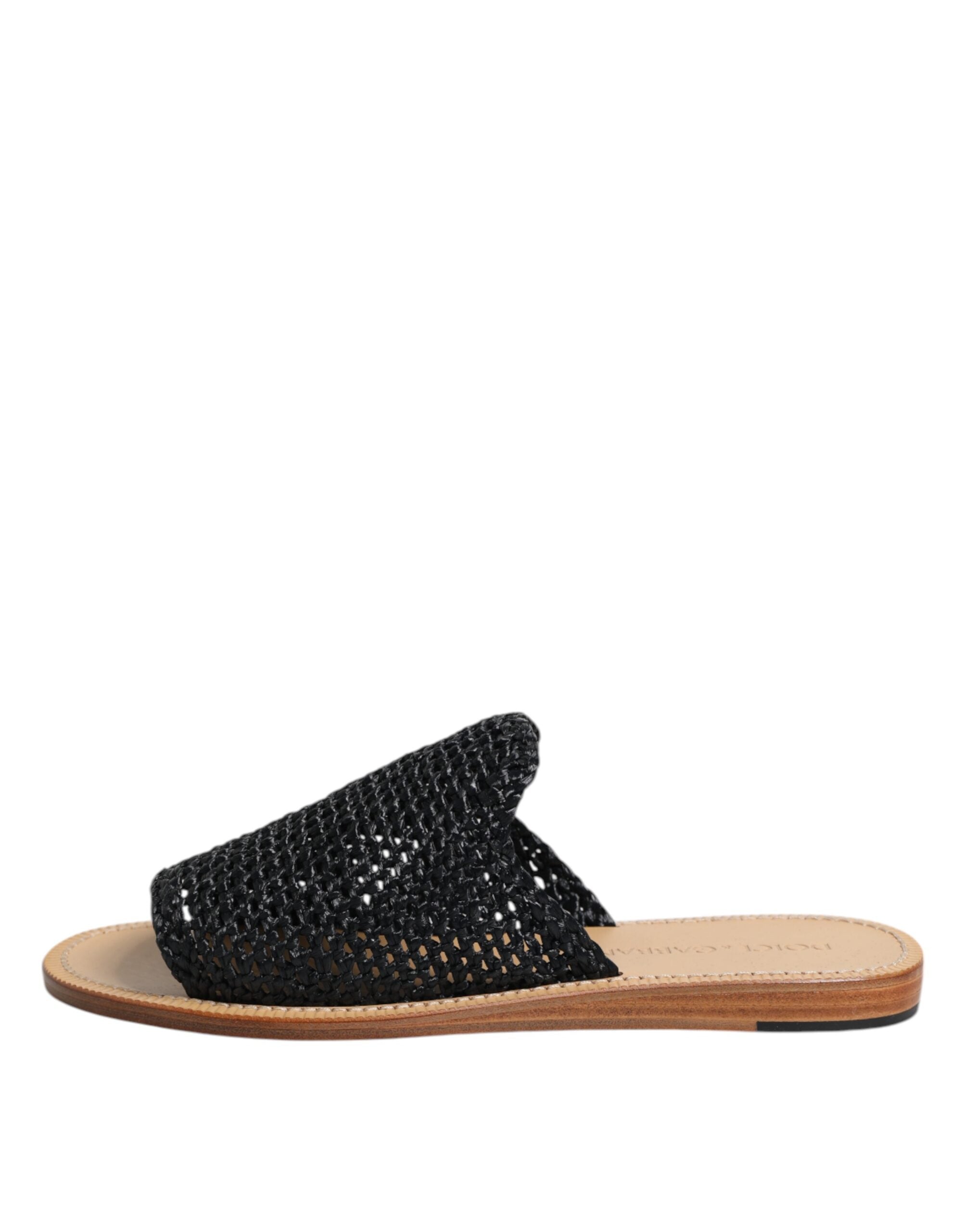 Dolce & Gabbana Black Monochrome Braided Raffia Slides Shoes-6