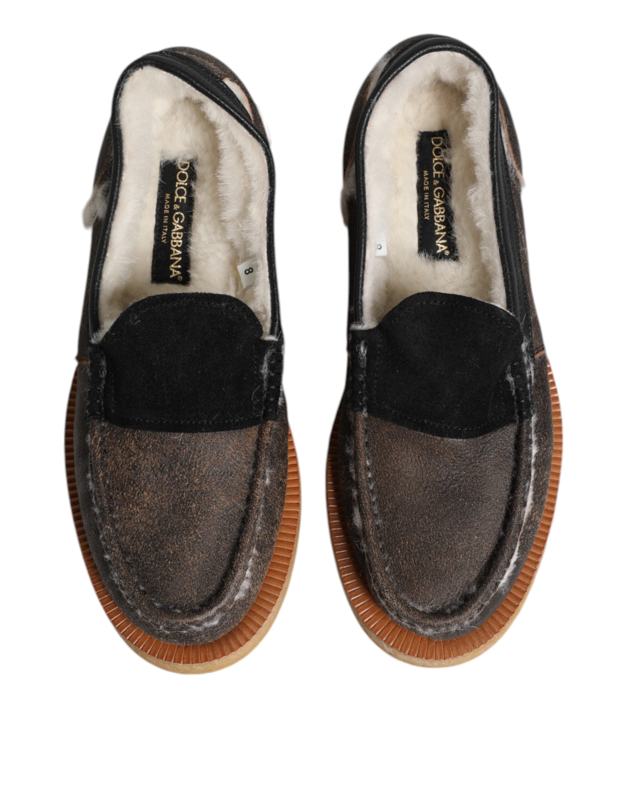Mocasines Dolce & Gabbana de piel de becerro marrón y blanca-3