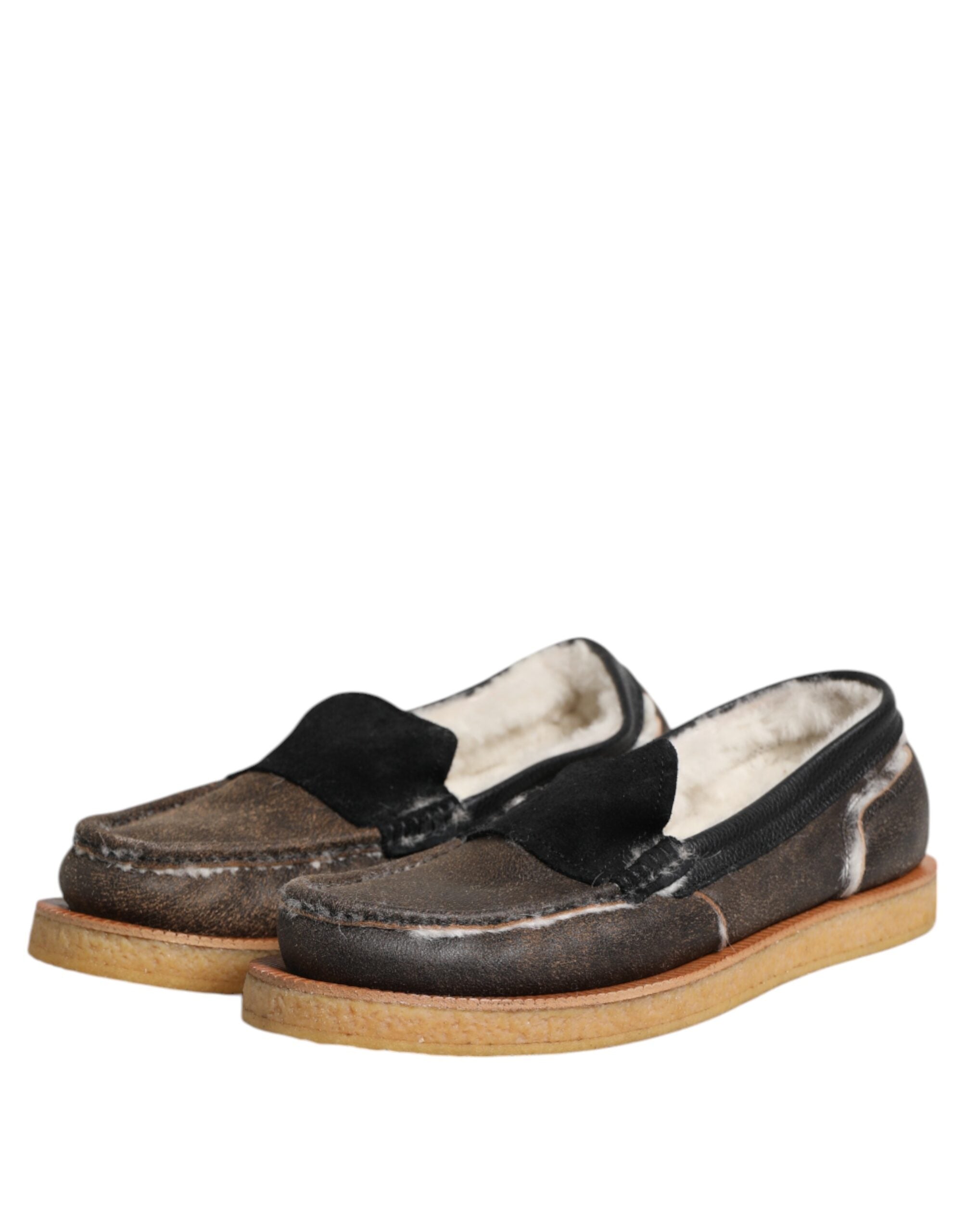 Mocasines Dolce & Gabbana de piel de becerro marrón y blanca-4