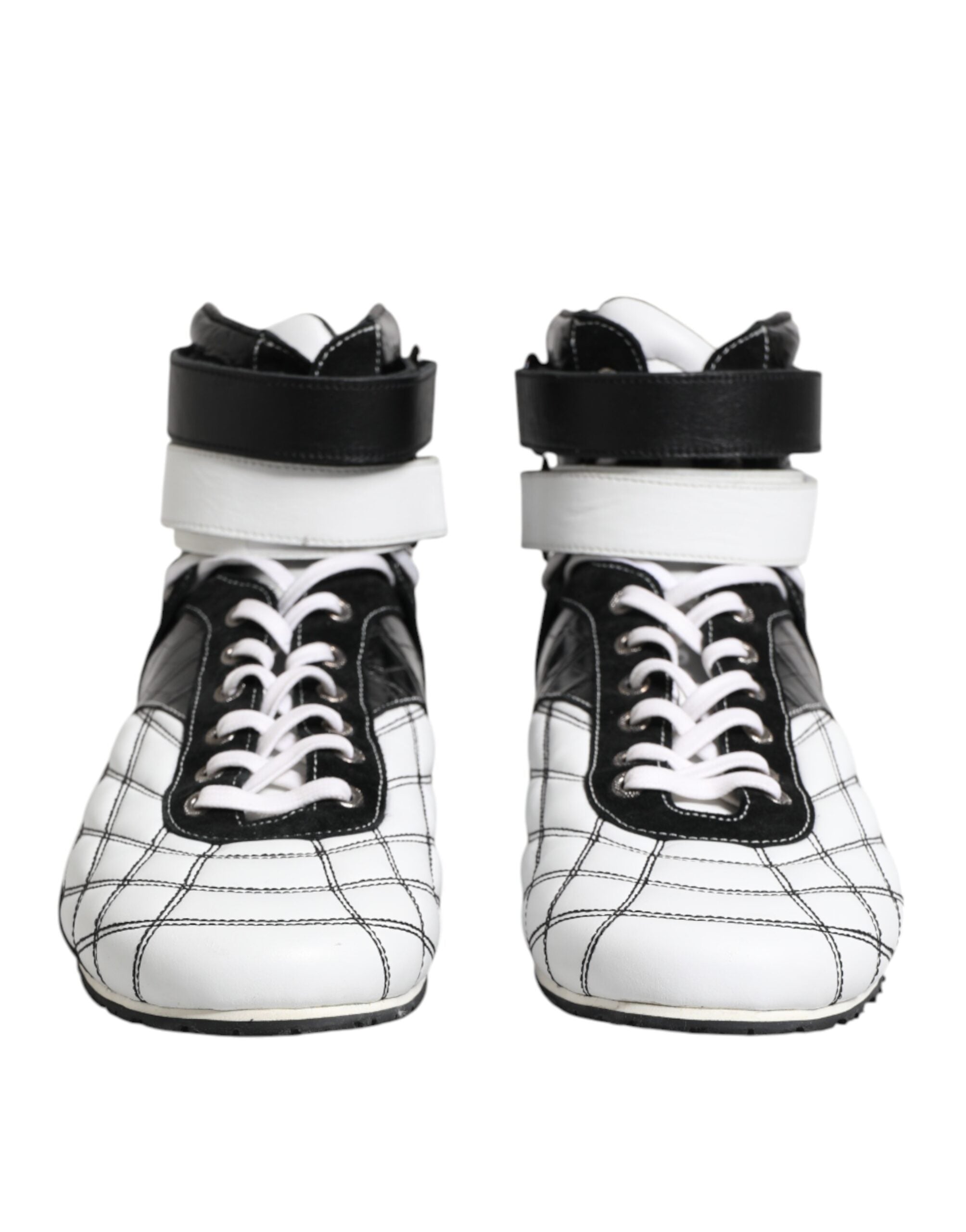 Zapatillas altas de cuero blanco y negro de Dolce & Gabbana-2