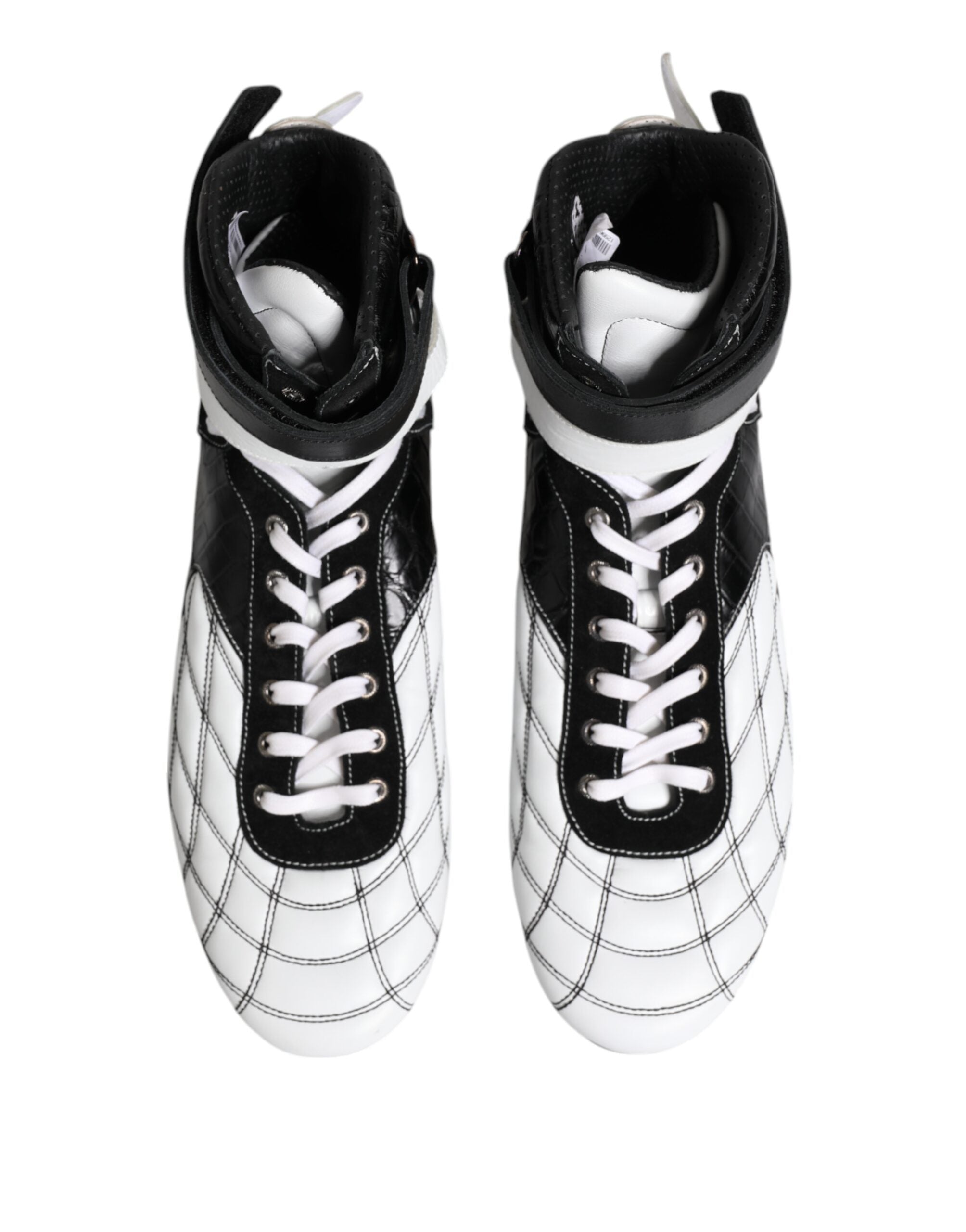 Zapatillas altas de cuero blanco y negro de Dolce & Gabbana-3