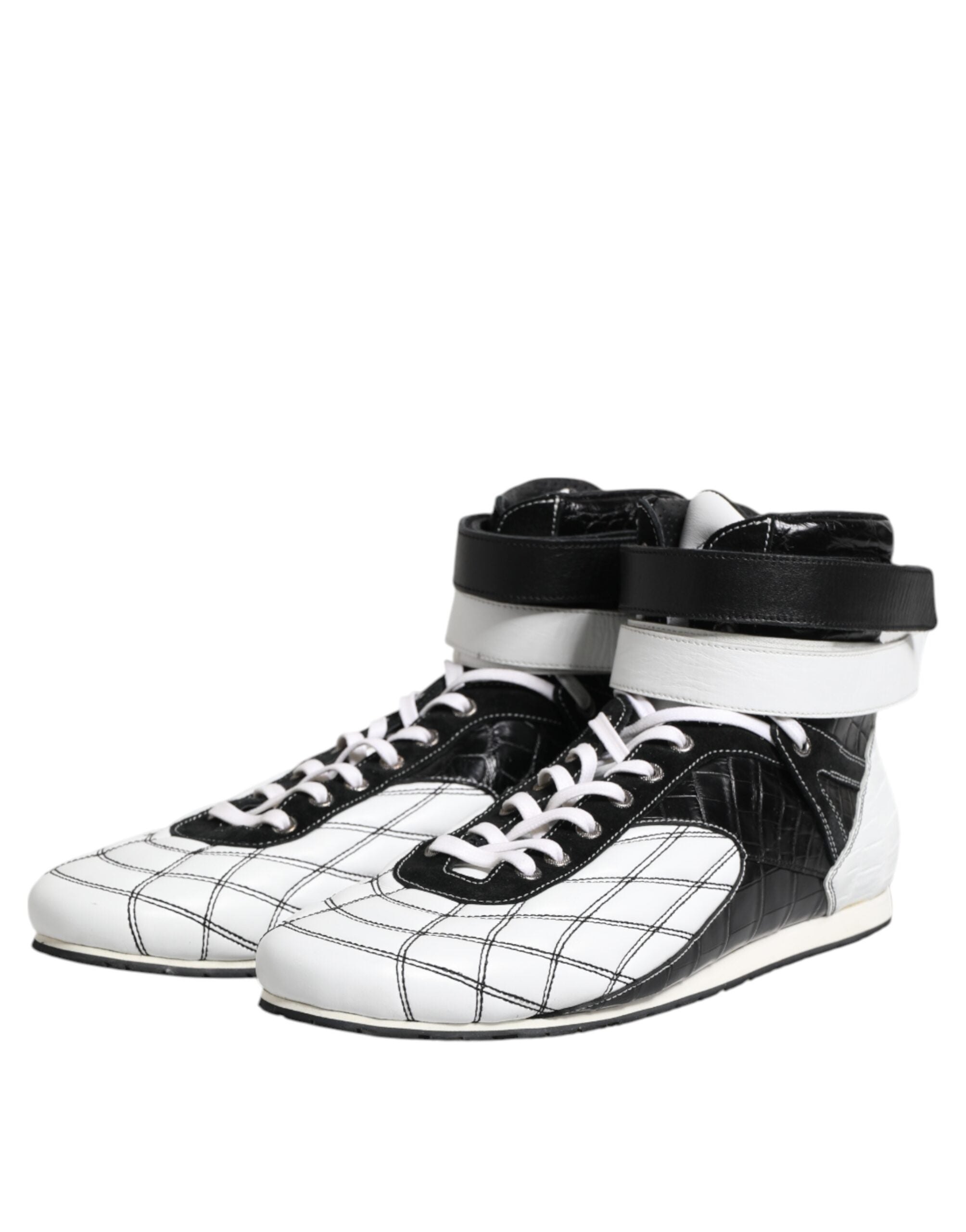 Zapatillas altas de cuero blanco y negro de Dolce & Gabbana-4