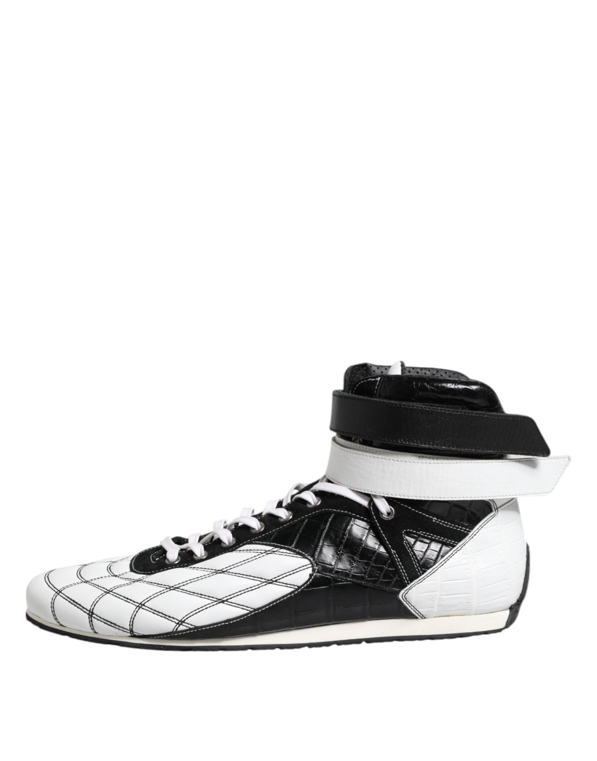 Zapatillas altas de cuero blanco y negro de Dolce & Gabbana-6