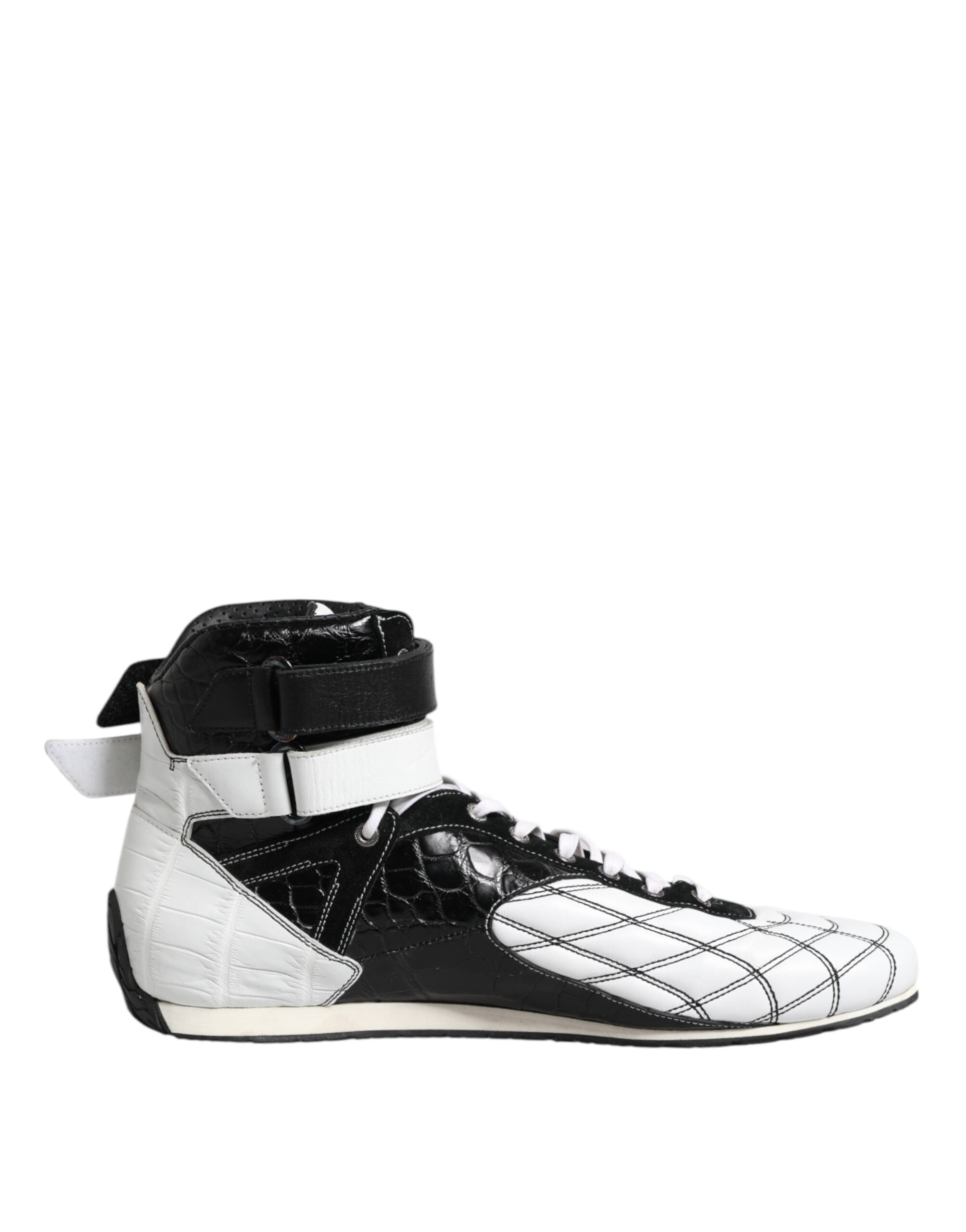 Zapatillas altas de cuero blanco y negro de Dolce & Gabbana-7