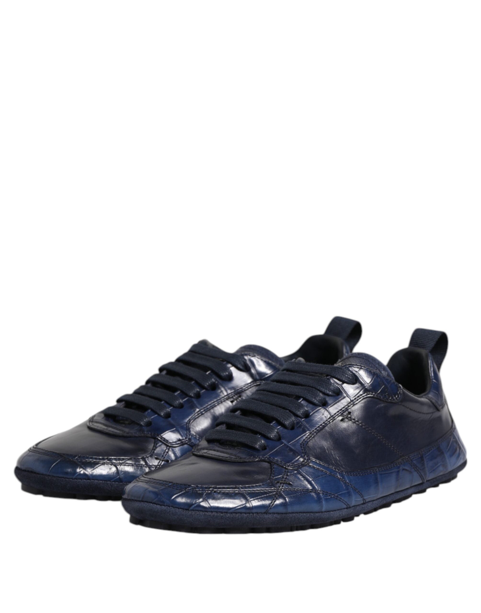 Dolce & Gabbana Dark Blue Leather Low Top Men's Sneakers Shoes-4