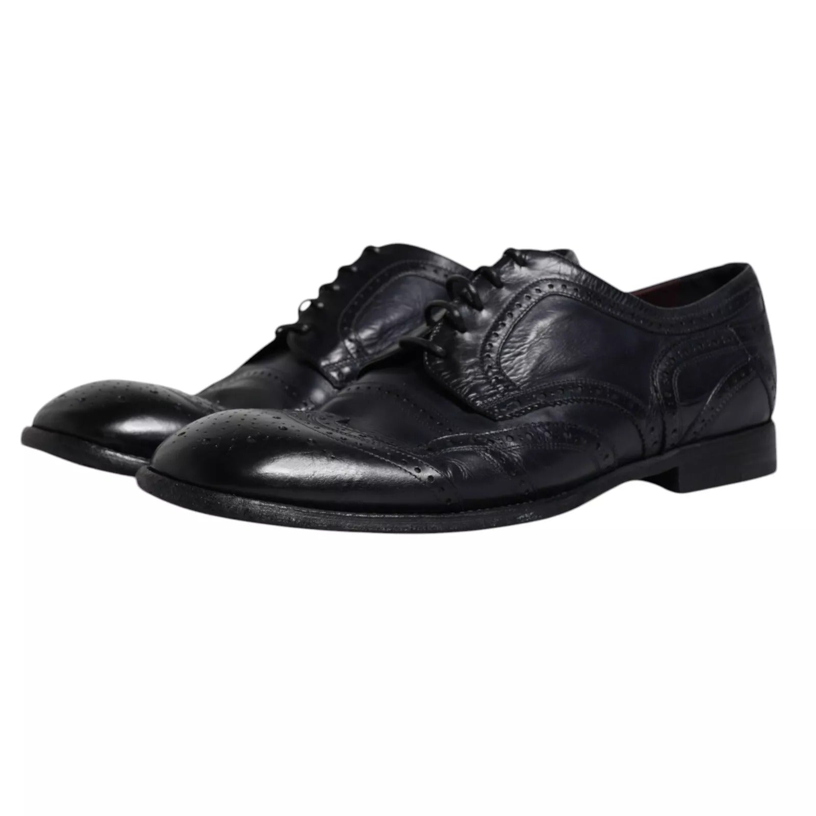 Dolce & Gabbana Dunkelblaue Leder Derby Wingtip Formelle Schuhe-6
