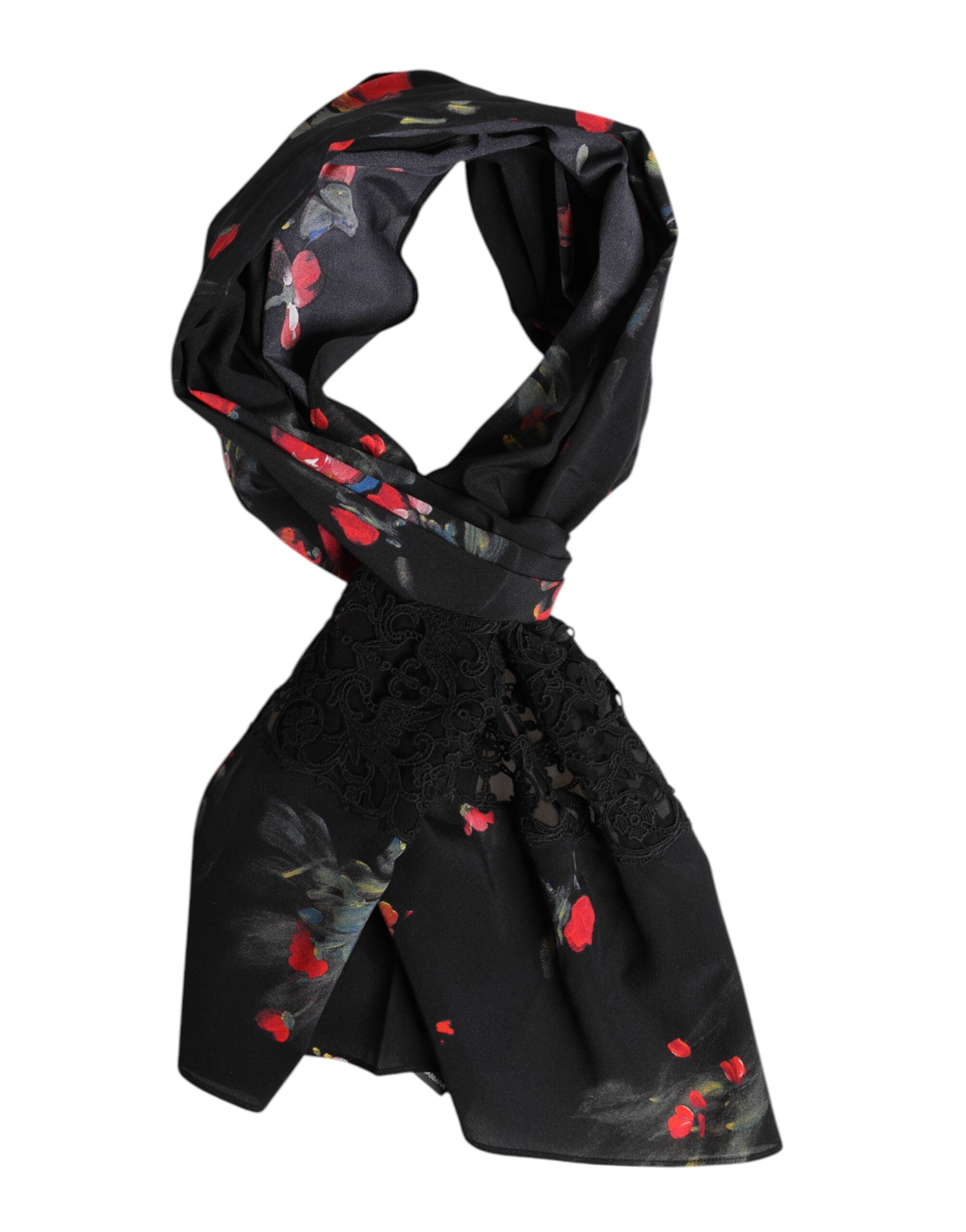 Dolce & Gabbana Black Floral Print Neck Warmer Wrap Scarf-2