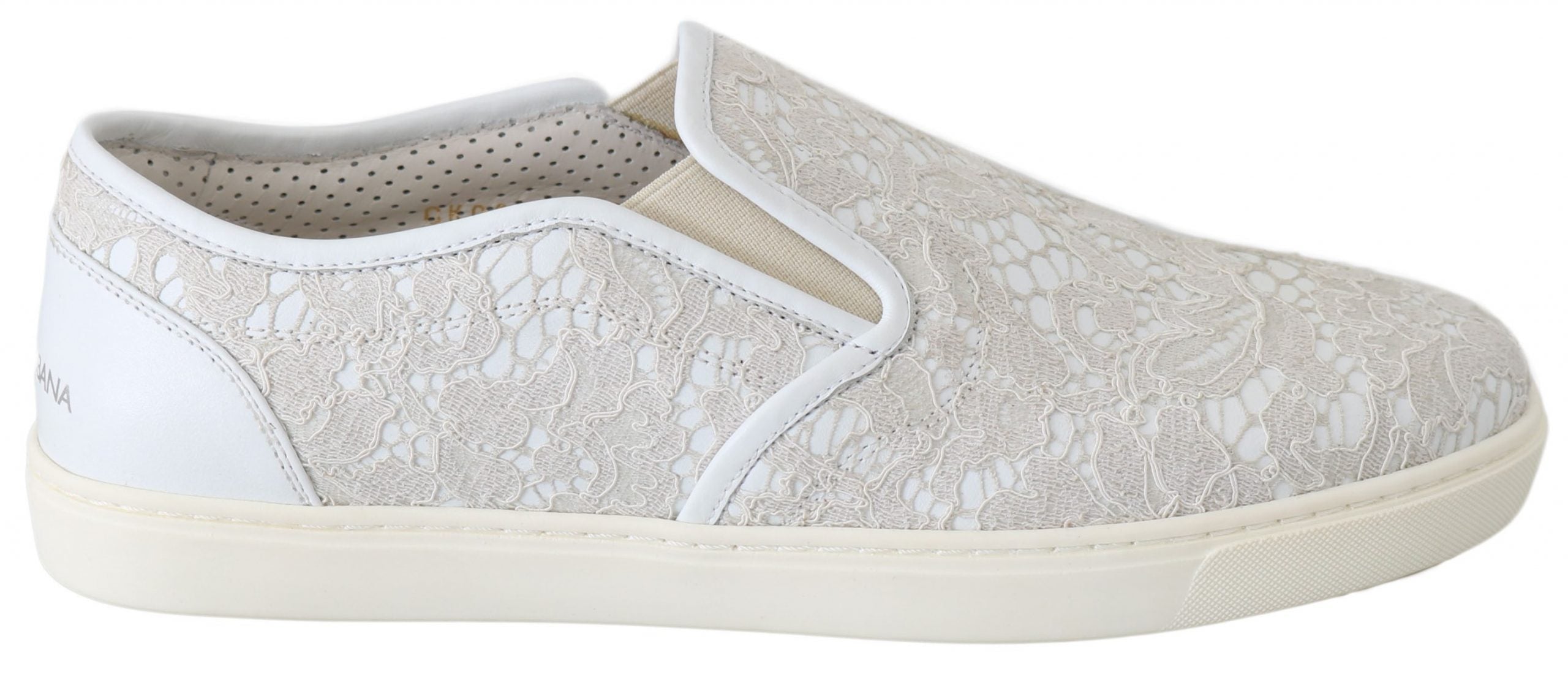 Dolce & Gabbana White Leather Lace Slip-On Loafers Shoes-1