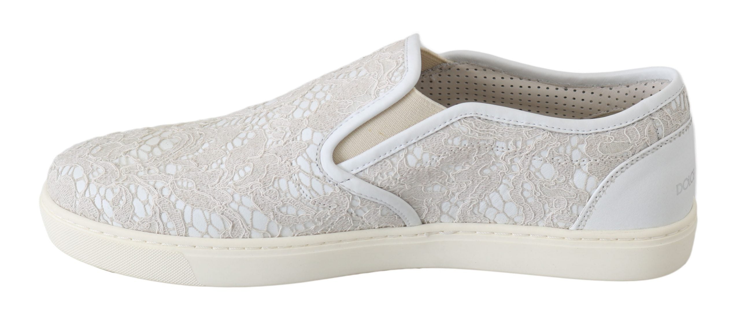 Dolce & Gabbana White Leather Lace Slip-On Loafers Shoes-2