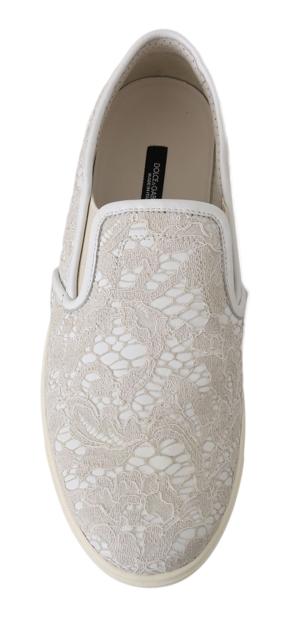 Dolce & Gabbana White Leather Lace Slip-On Loafers Shoes-4