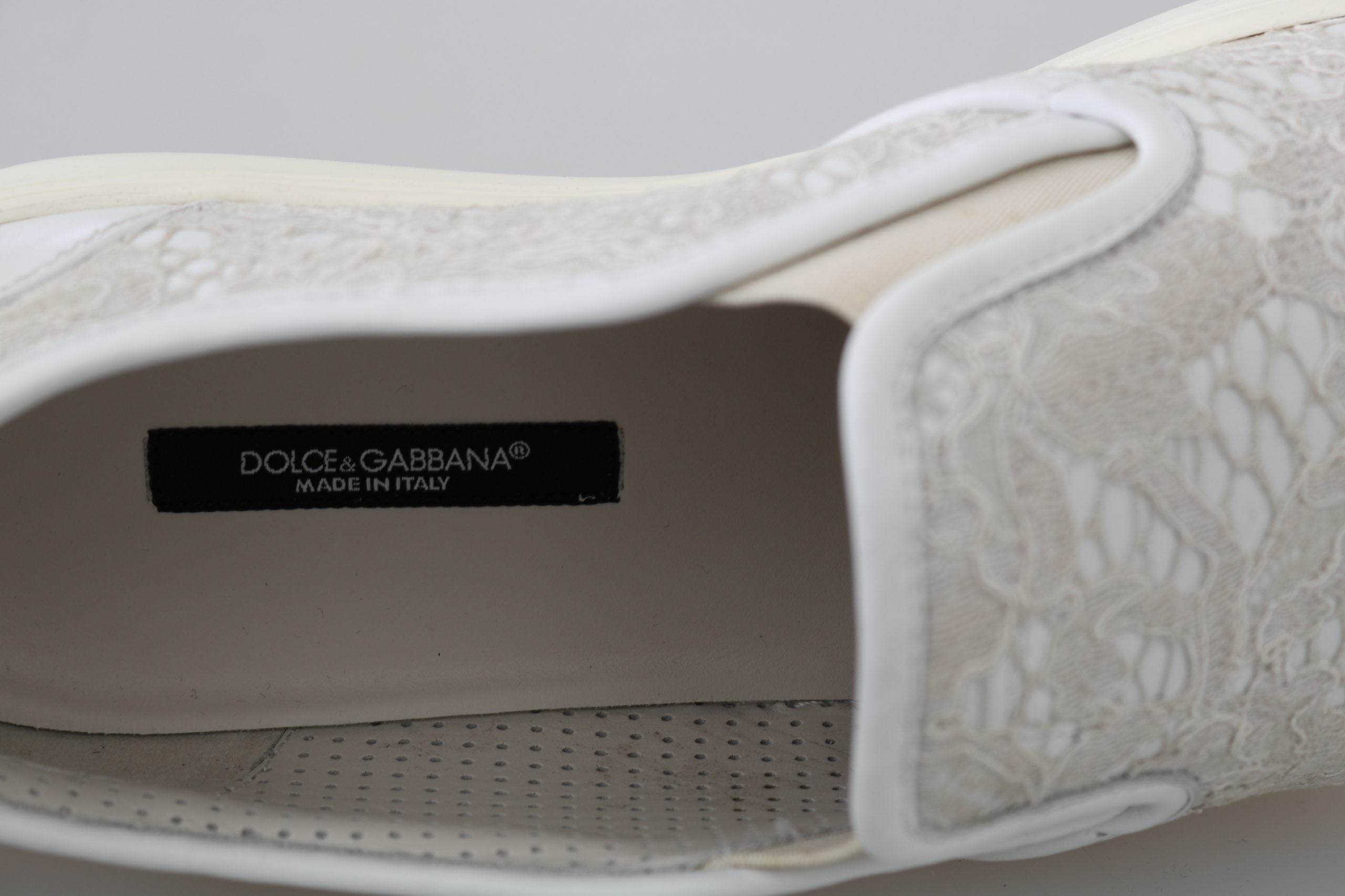 Dolce & Gabbana White Leather Lace Slip-On Loafers Shoes-5