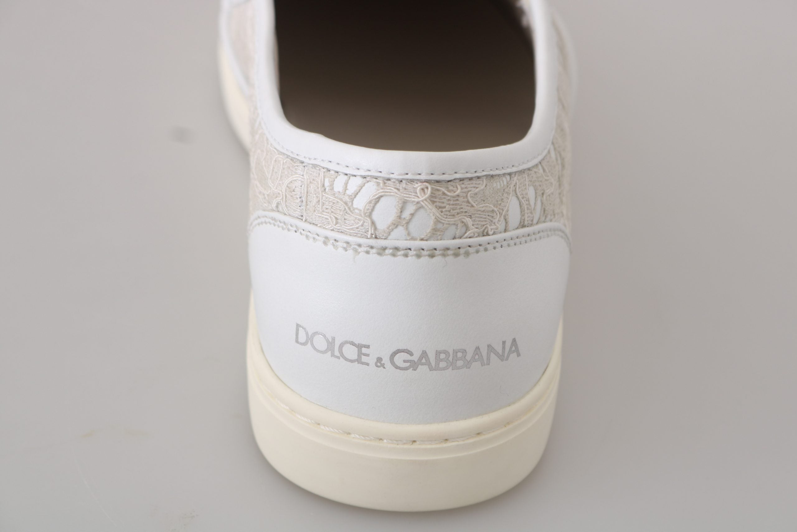 Dolce & Gabbana White Leather Lace Slip-On Loafers Shoes-6