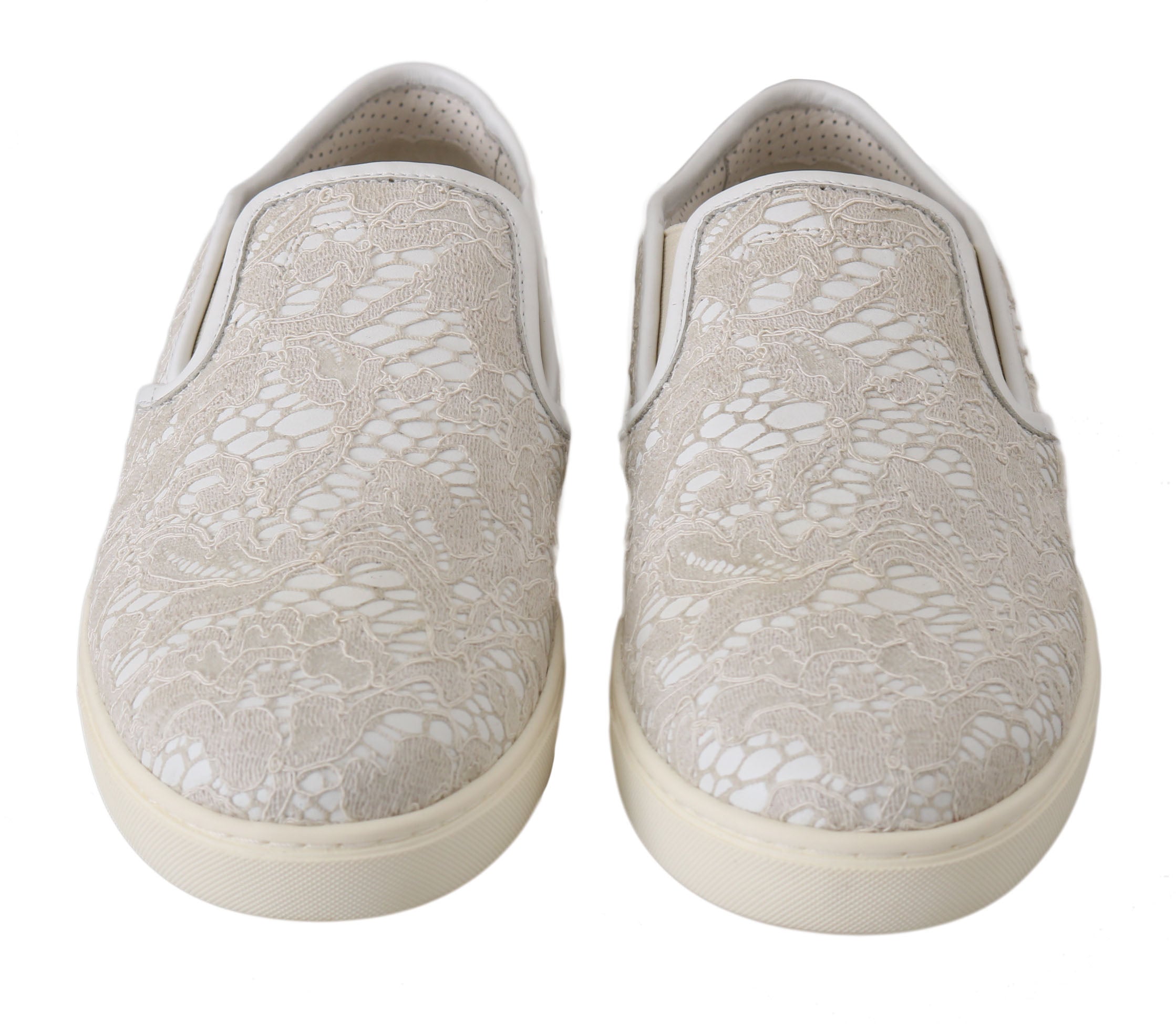 Dolce & Gabbana White Leather Lace Slip-On Loafers Shoes-7