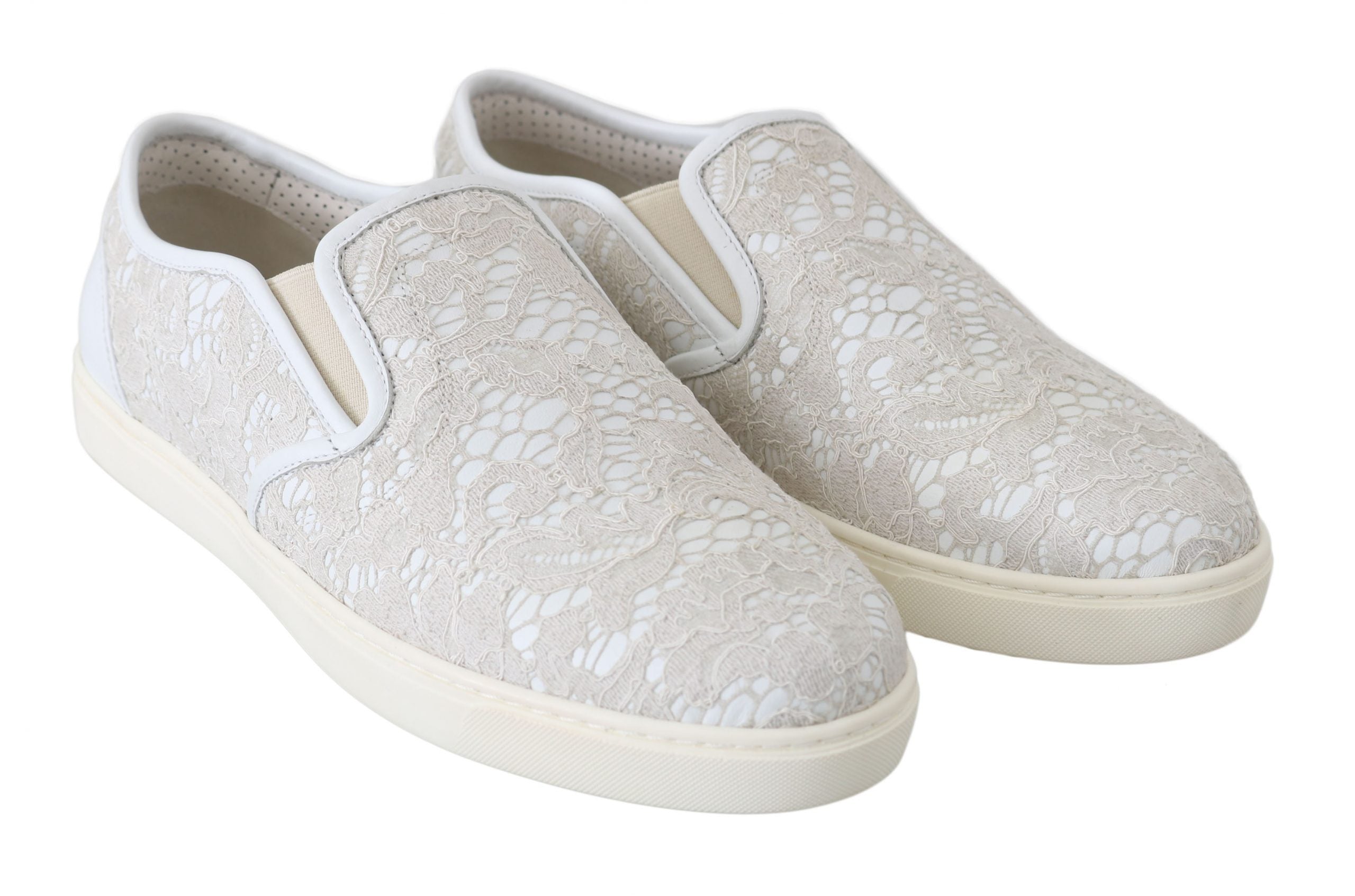 Dolce & Gabbana White Leather Lace Slip-On Loafers Shoes-8