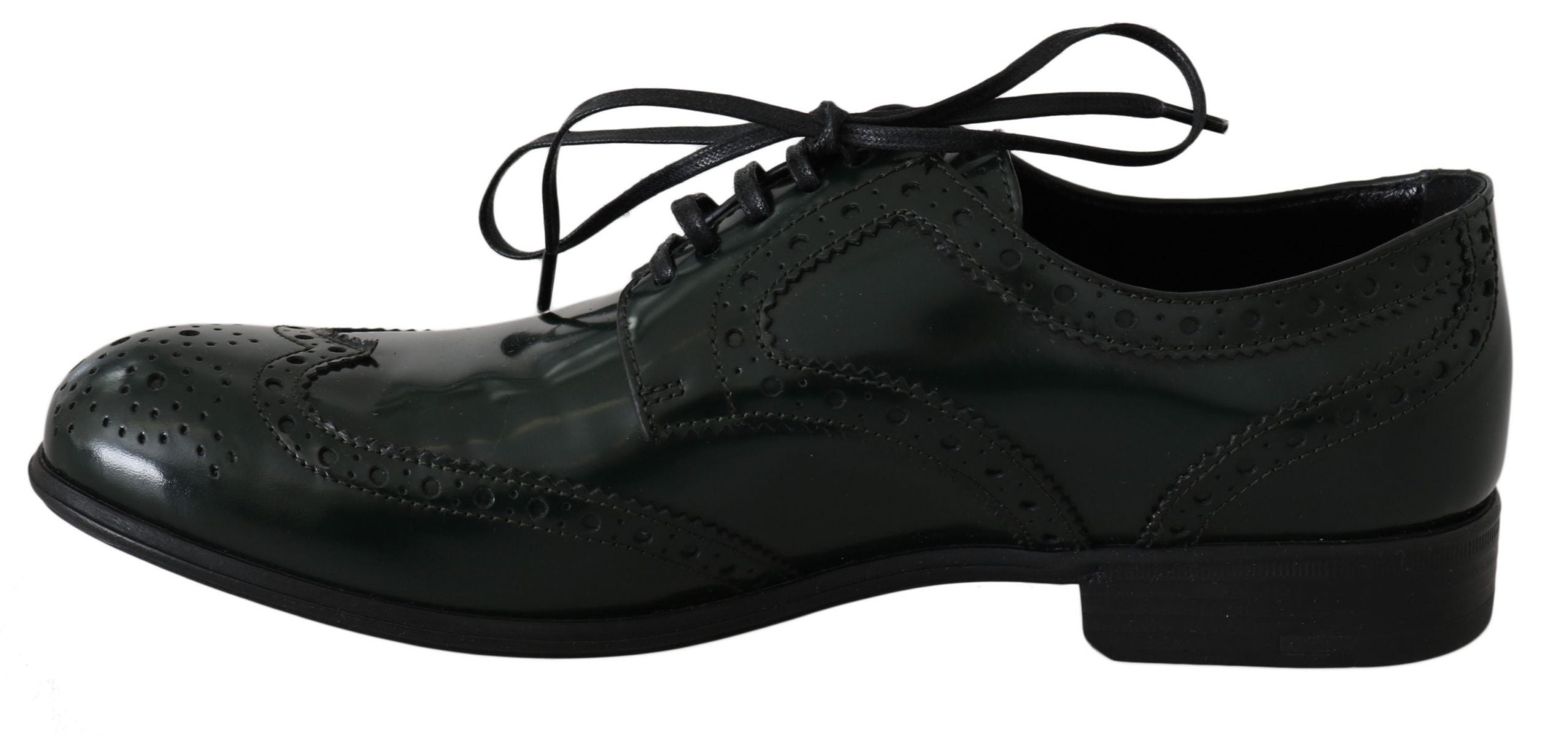 Dolce & Gabbana Green Leather Broque Oxford Wingtip Shoes-2