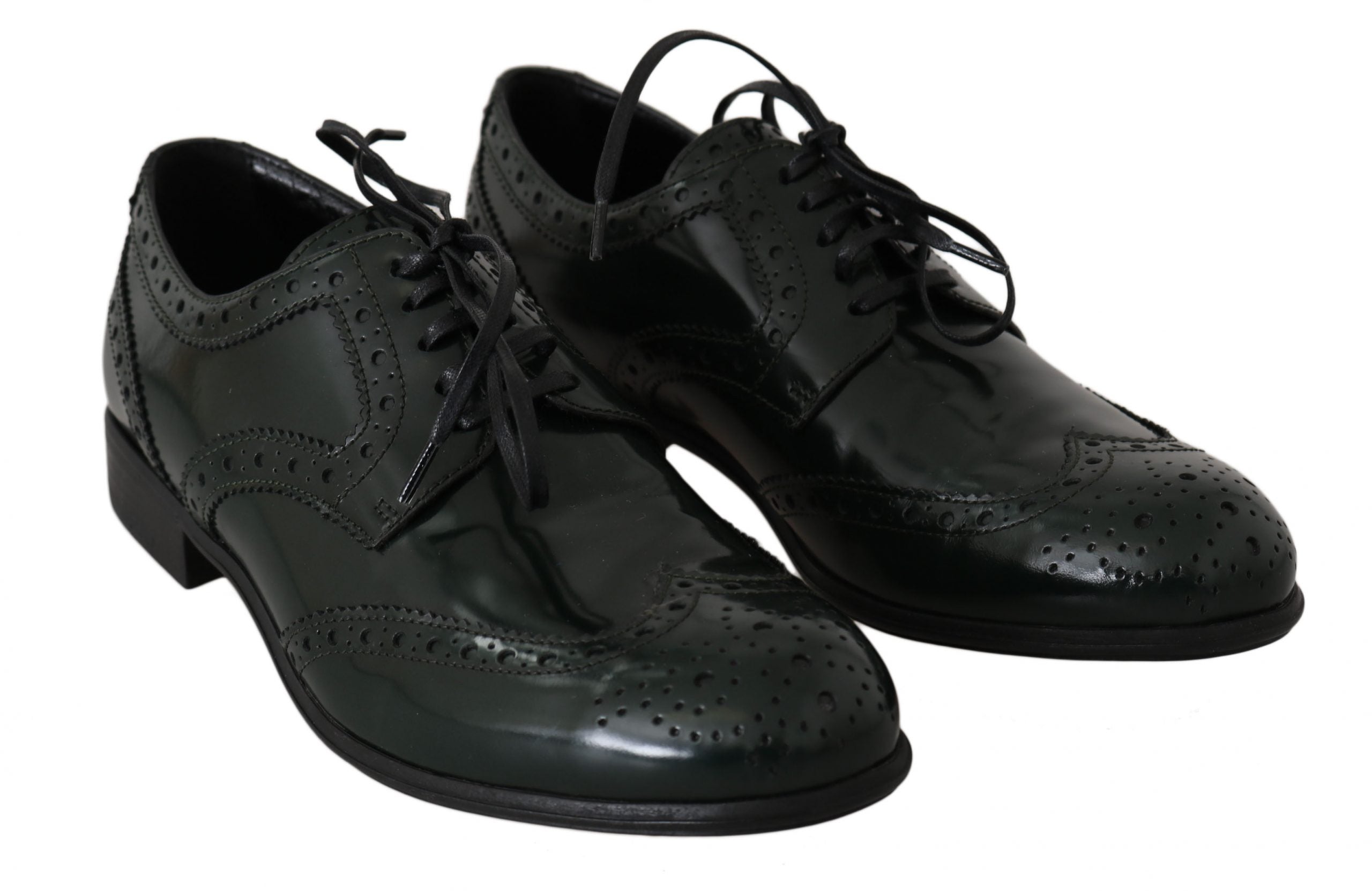 Dolce & Gabbana Green Leather Broque Oxford Wingtip Shoes-5