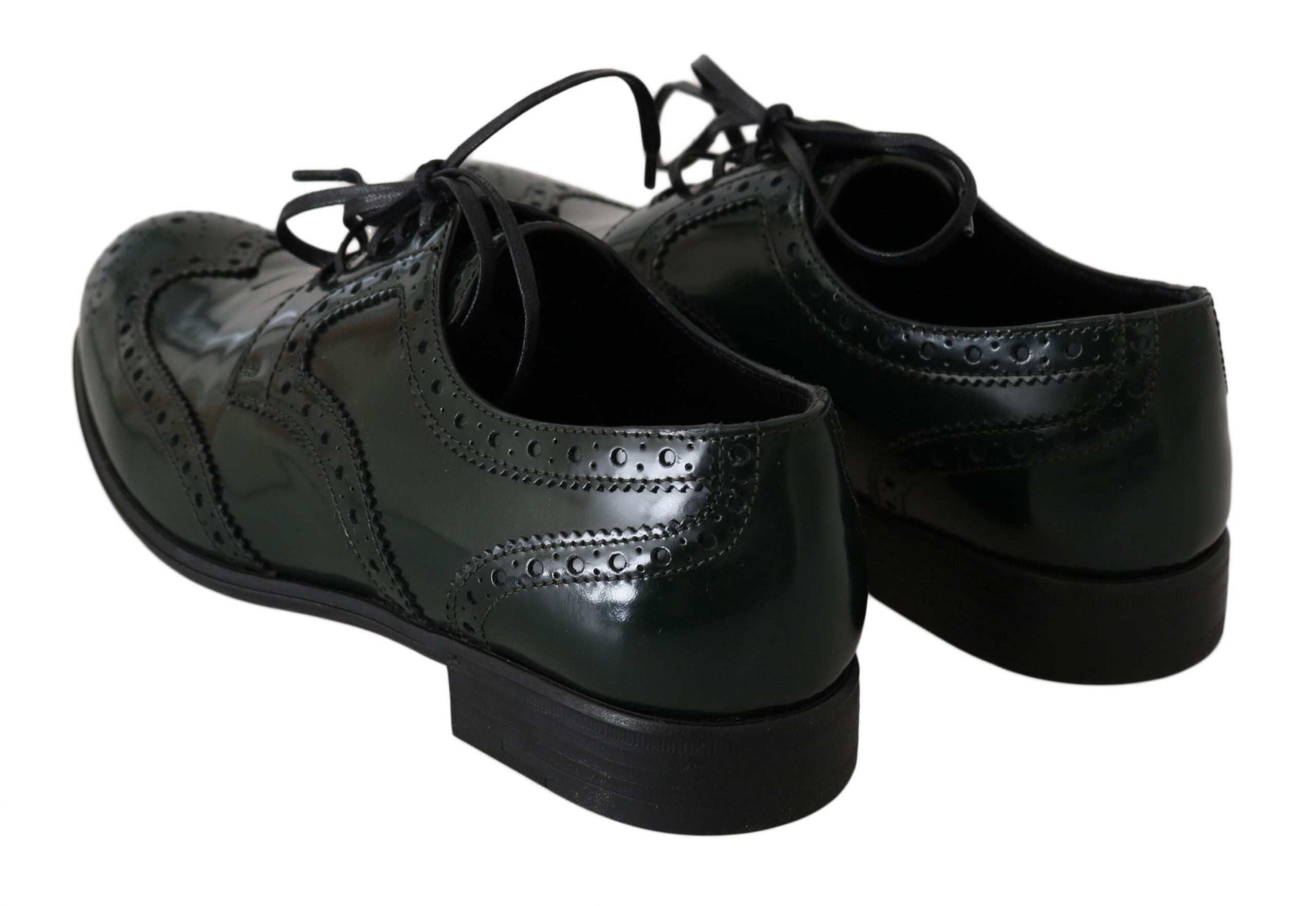 Dolce & Gabbana Green Leather Broque Oxford Wingtip Shoes-6