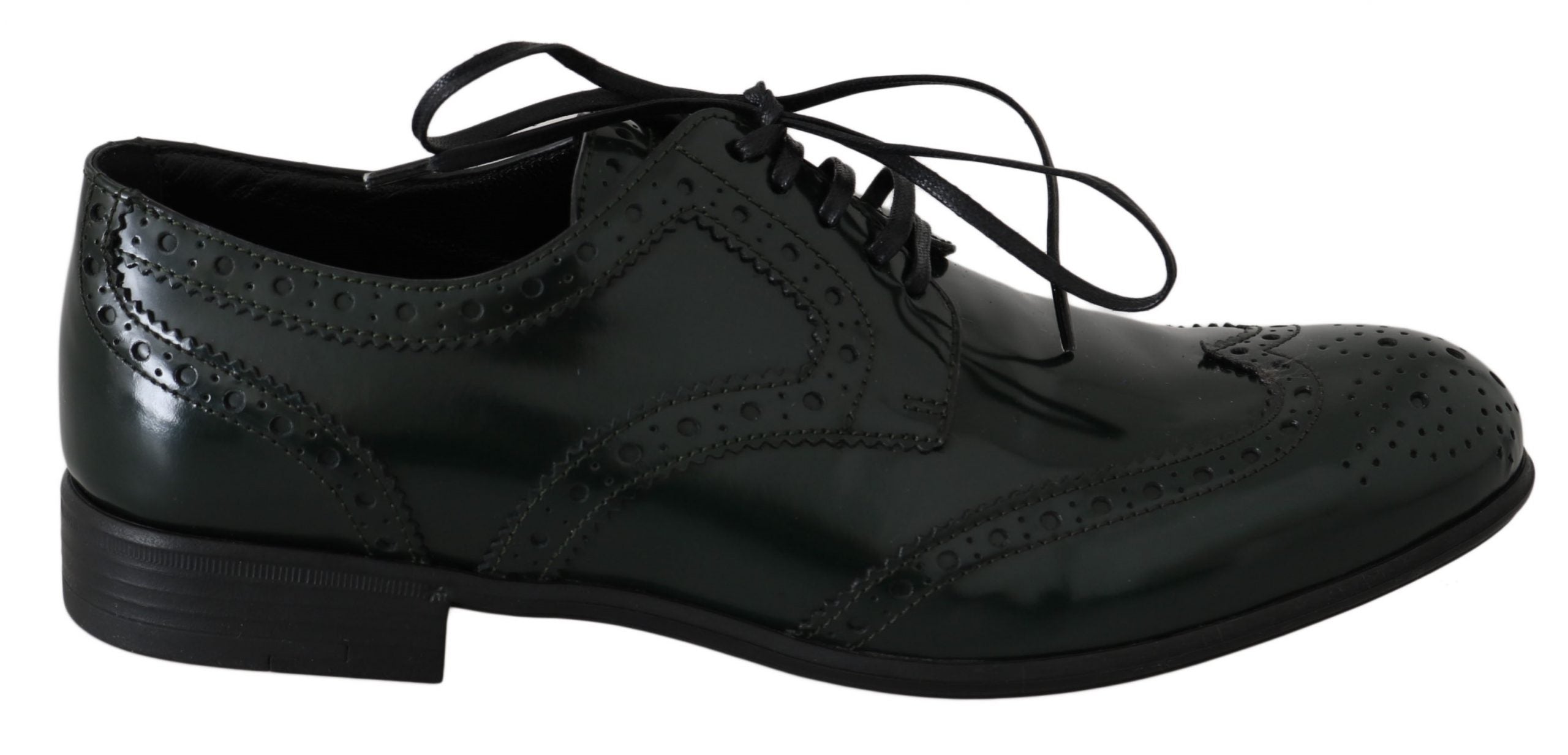 Dolce & Gabbana Green Leather Broque Oxford Wingtip Shoes-1