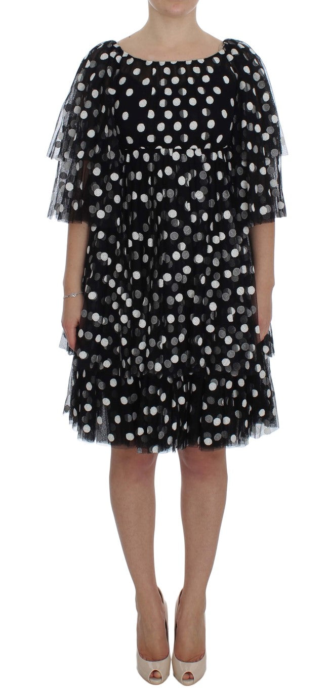 Dolce & Gabbana Schwarz-weiß gepunktetes Kleid mit Rüschen-1