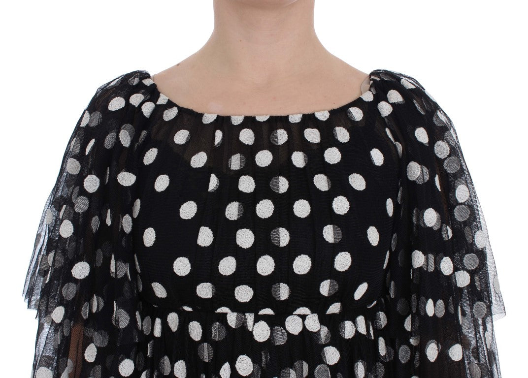 Dolce & Gabbana Schwarz-weiß gepunktetes Kleid mit Rüschen-5