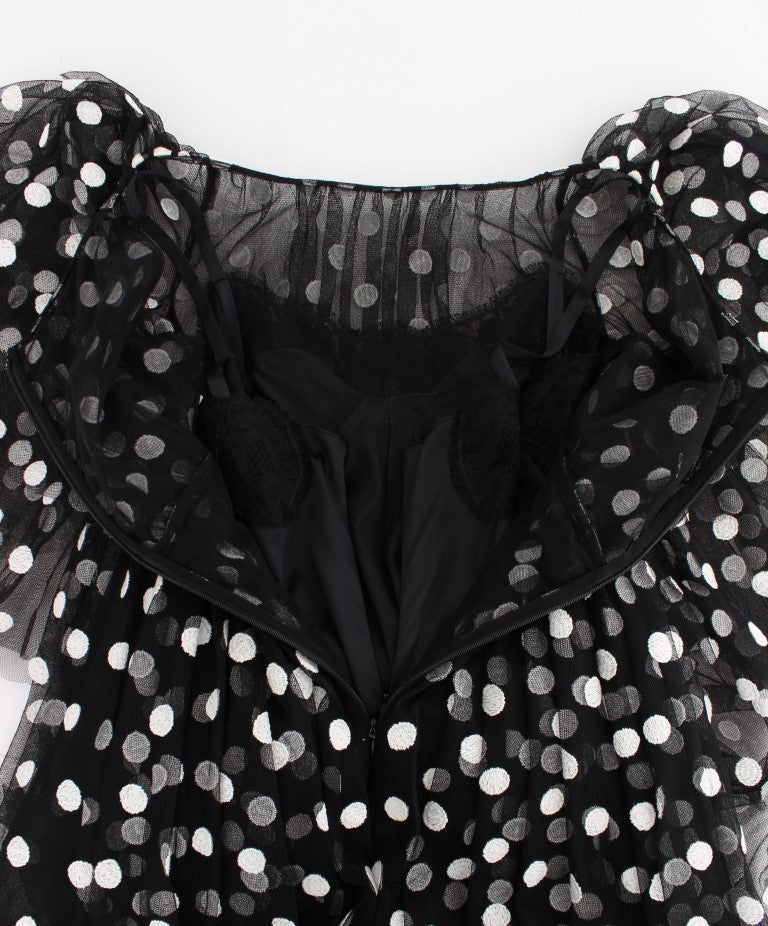Dolce & Gabbana Schwarz-weiß gepunktetes Kleid mit Rüschen-6